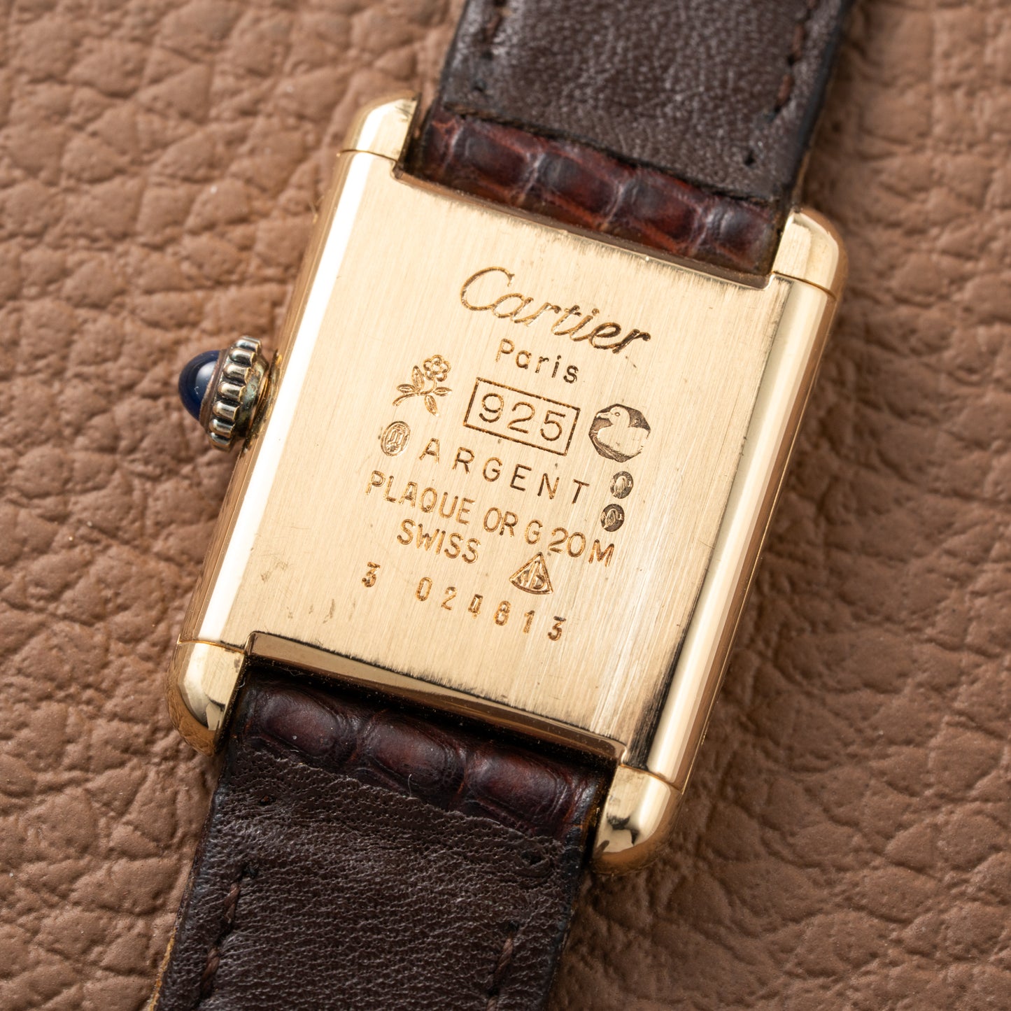Cartier Tank Must de Vermeil ‘Turtle Shell’ Brown Wood Dial PM from 1980s