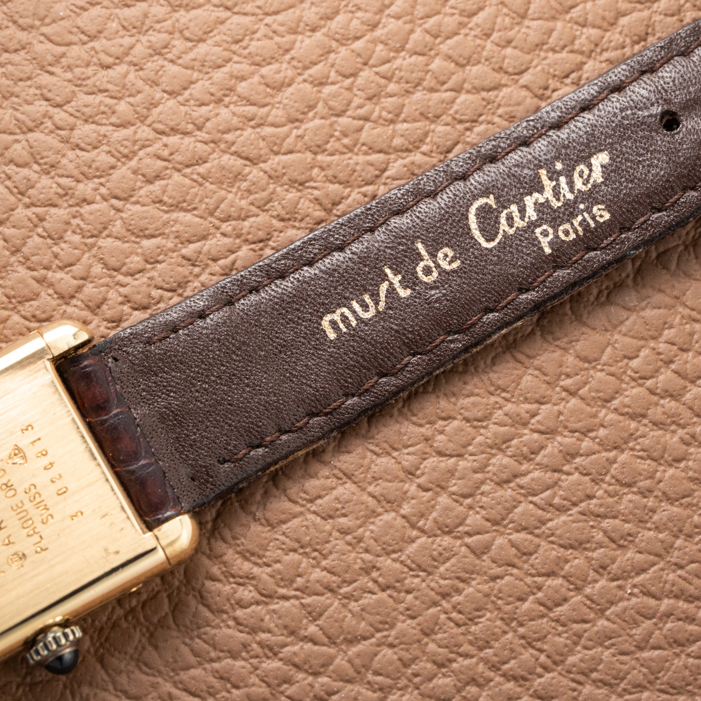 Cartier Tank Must de Vermeil ‘Turtle Shell’ Brown Wood Dial PM from 1980s
