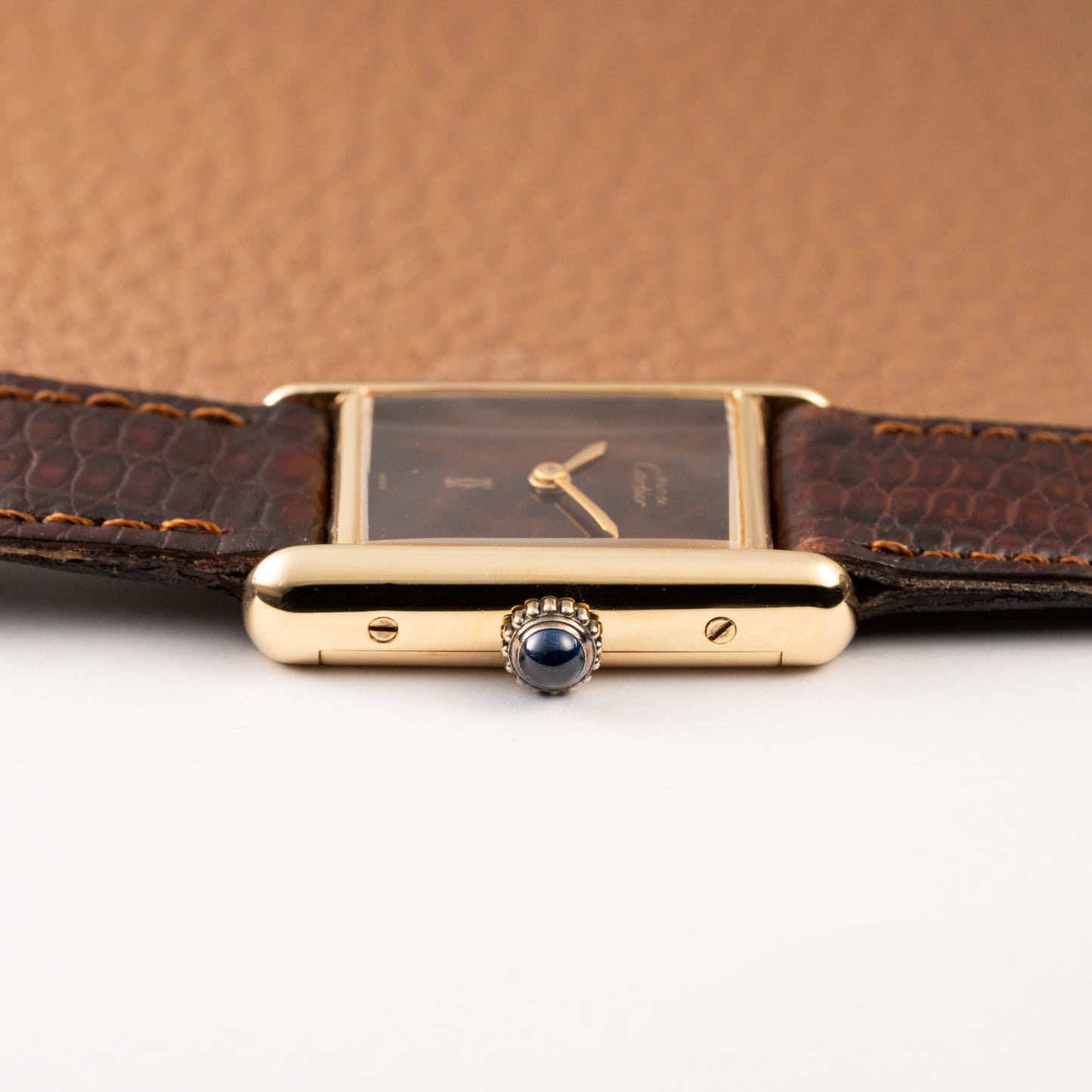 Cartier Tank Must de Vermeil ‘Turtle Shell’ Brown Wood Dial PM from 1980s