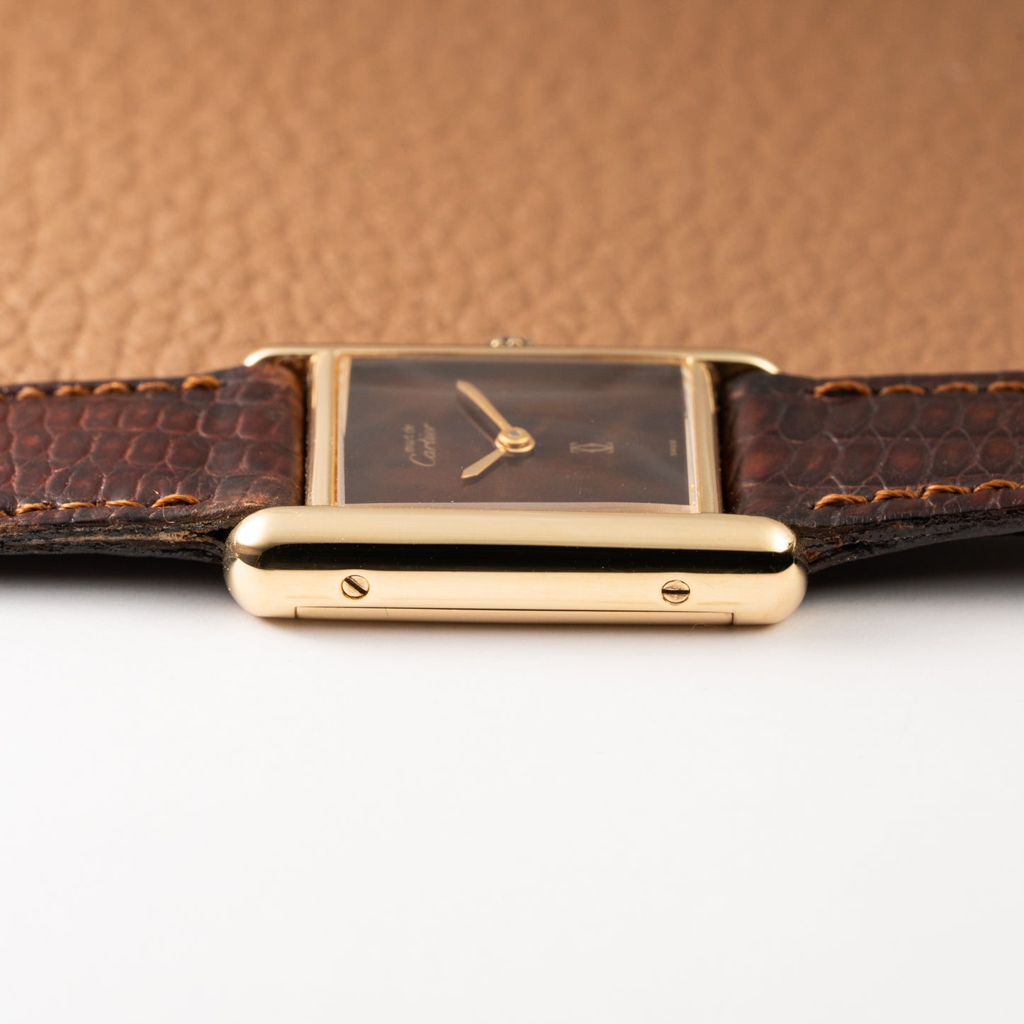 Cartier Tank Must de Vermeil ‘Turtle Shell’ Brown Wood Dial PM from 1980s