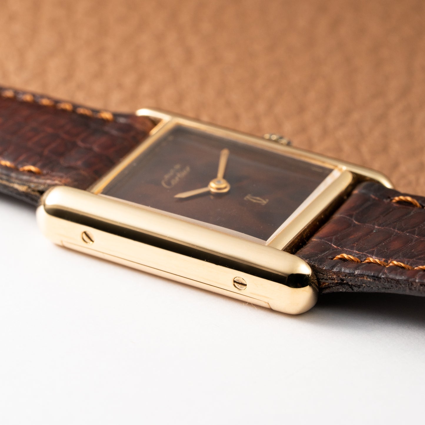Cartier Tank Must de Vermeil ‘Turtle Shell’ Brown Wood Dial PM from 1980s