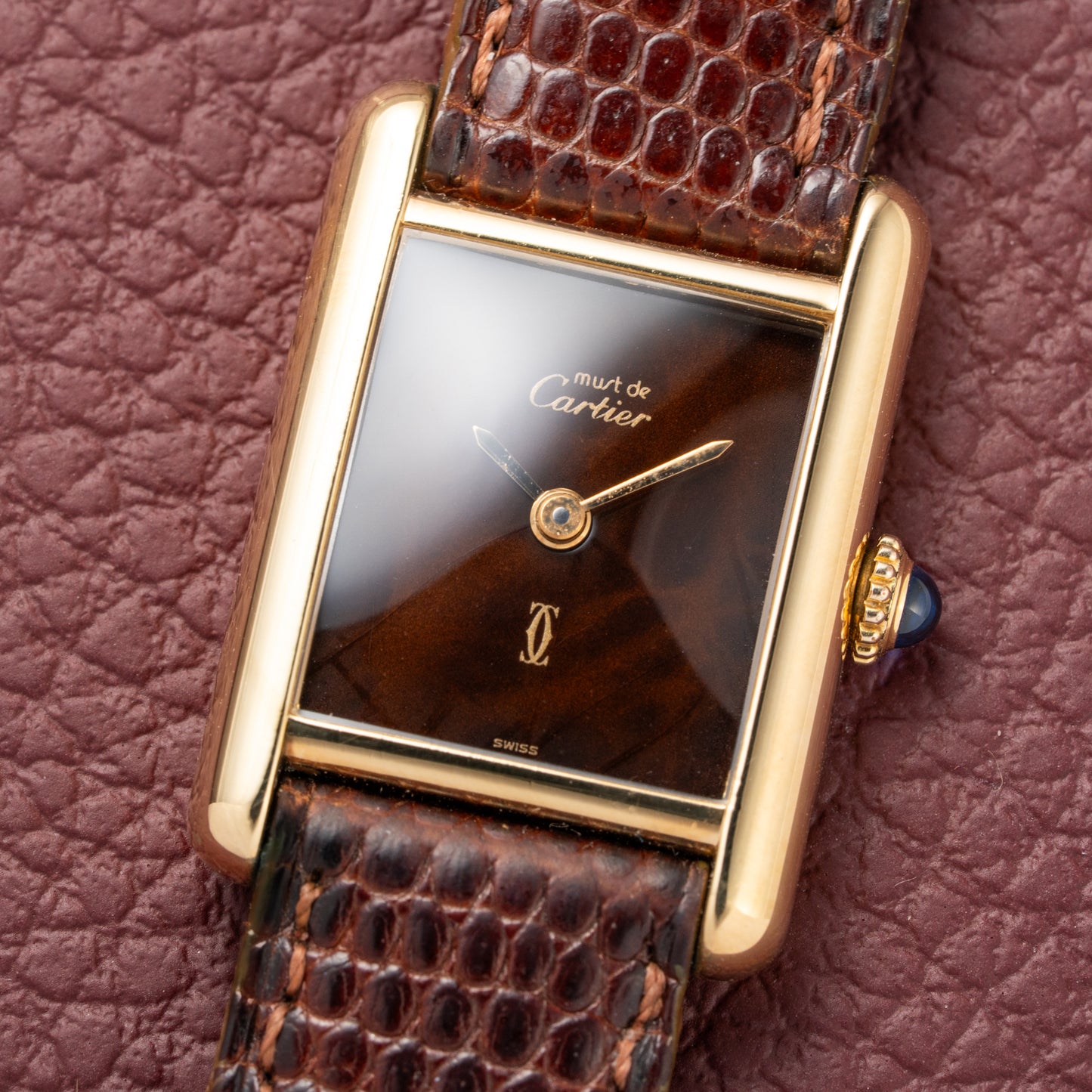 Cartier Tank Must de Vermeil ‘Turtle Shell’ Brown Wood Dial PM from 1980s