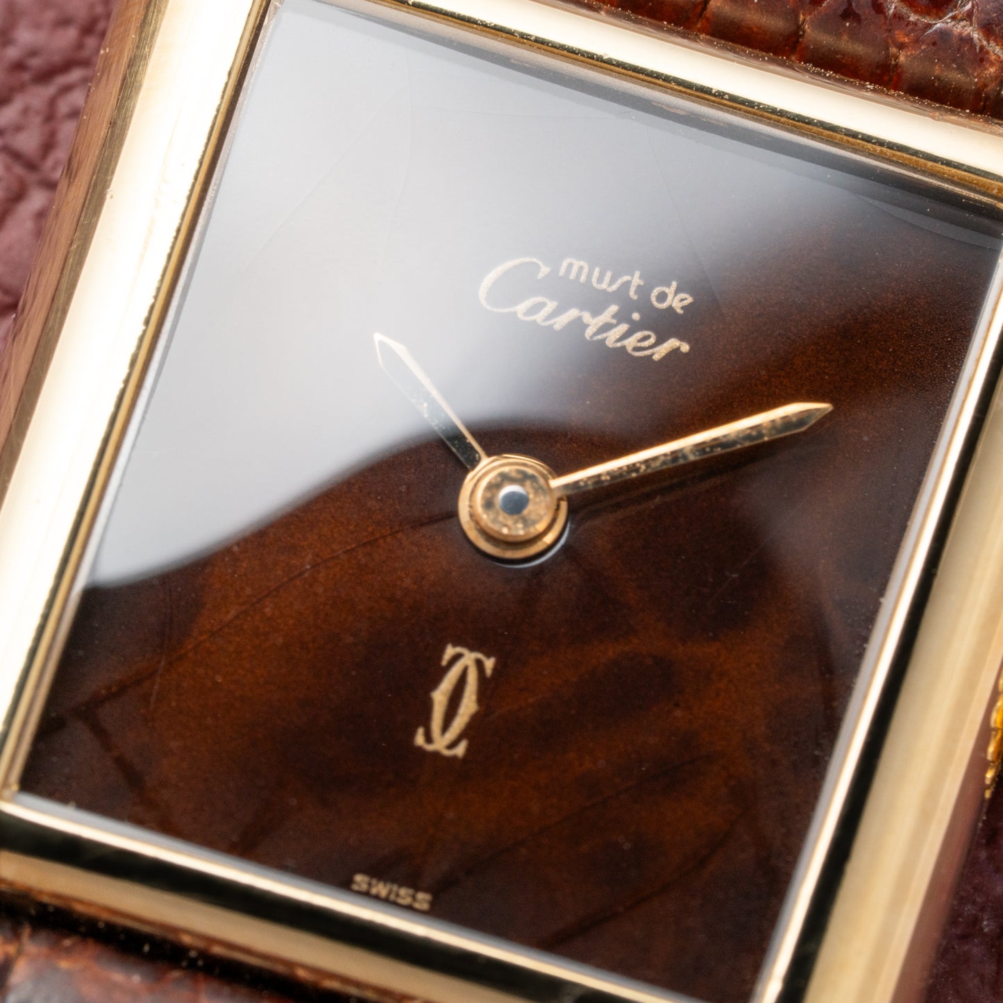 Cartier Tank Must de Vermeil ‘Turtle Shell’ Brown Wood Dial PM from 1980s