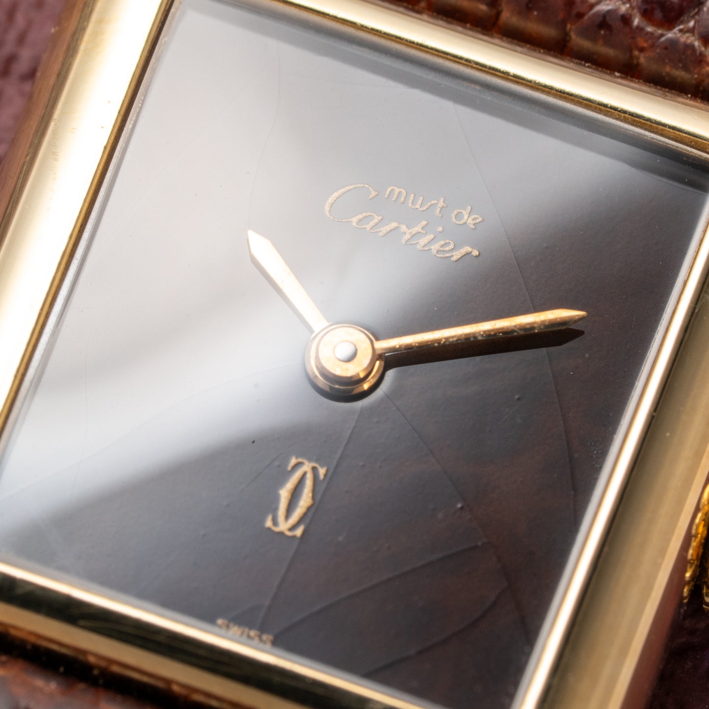 Cartier Tank Must de Vermeil ‘Turtle Shell’ Brown Wood Dial PM from 1980s