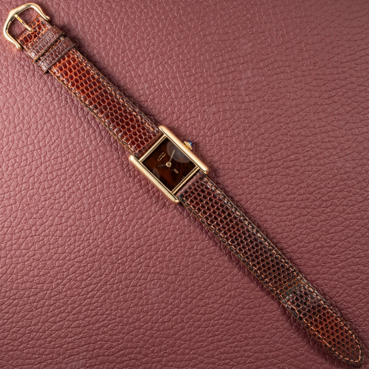 Cartier Tank Must de Vermeil ‘Turtle Shell’ Brown Wood Dial PM from 1980s