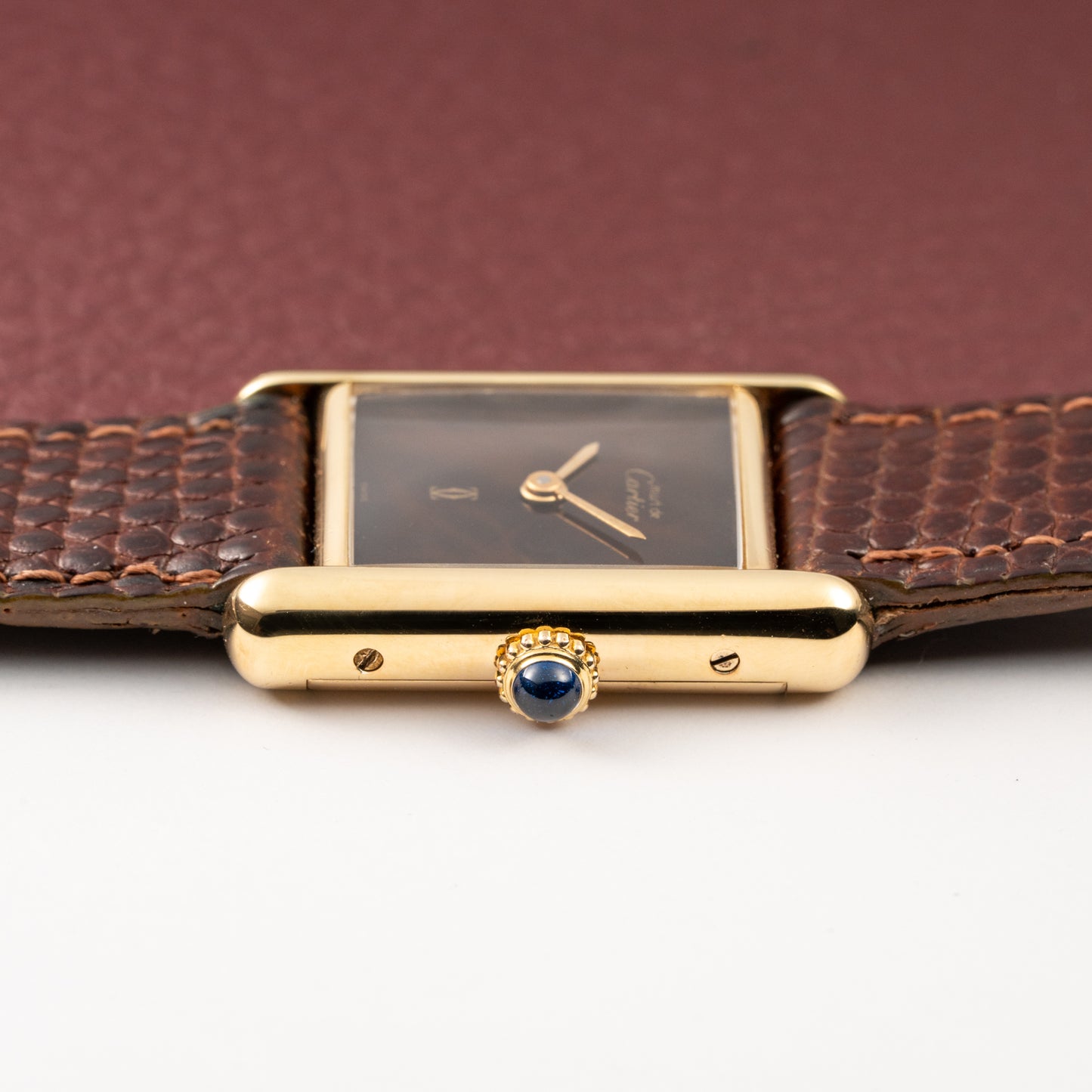 Cartier Tank Must de Vermeil ‘Turtle Shell’ Brown Wood Dial PM from 1980s