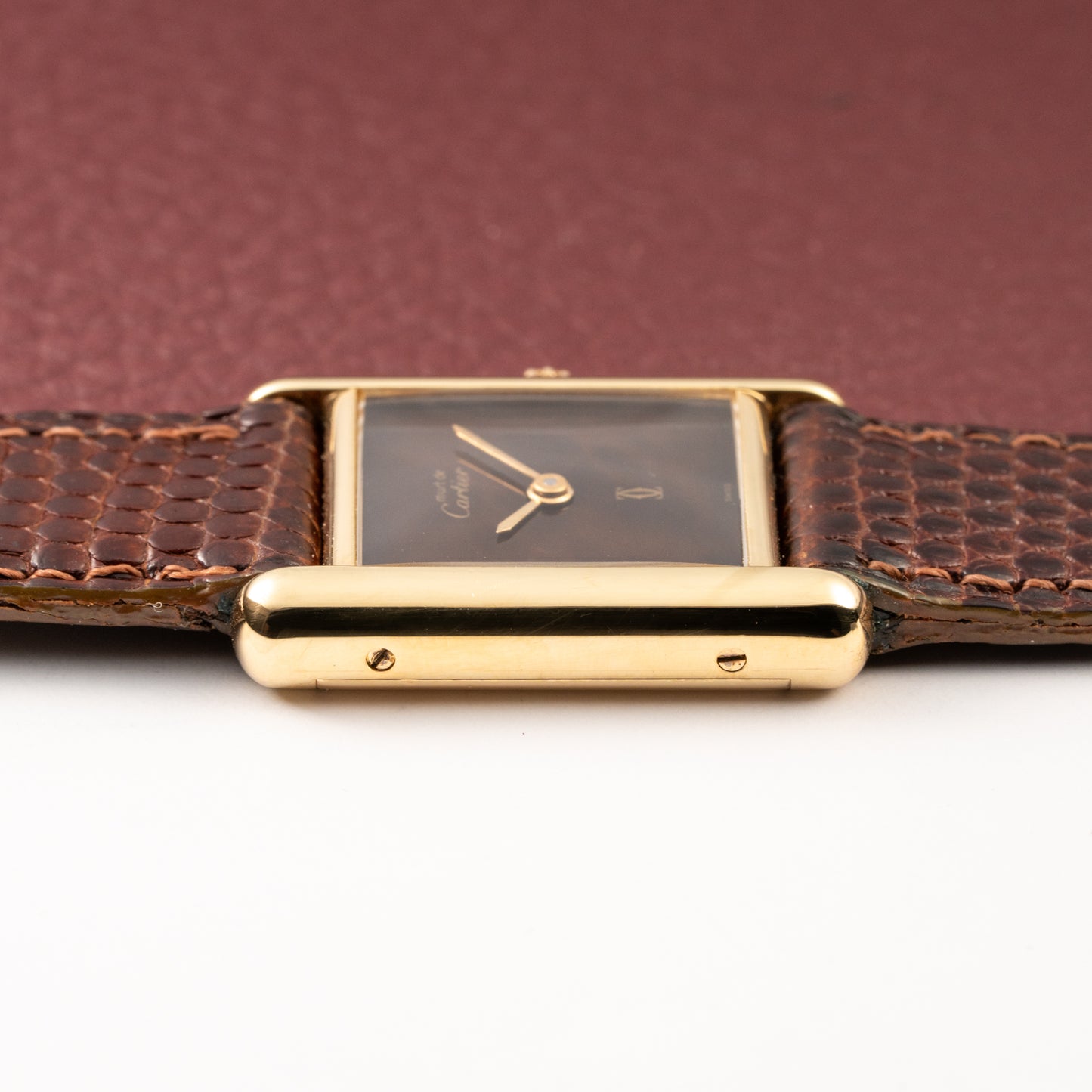 Cartier Tank Must de Vermeil ‘Turtle Shell’ Brown Wood Dial PM from 1980s