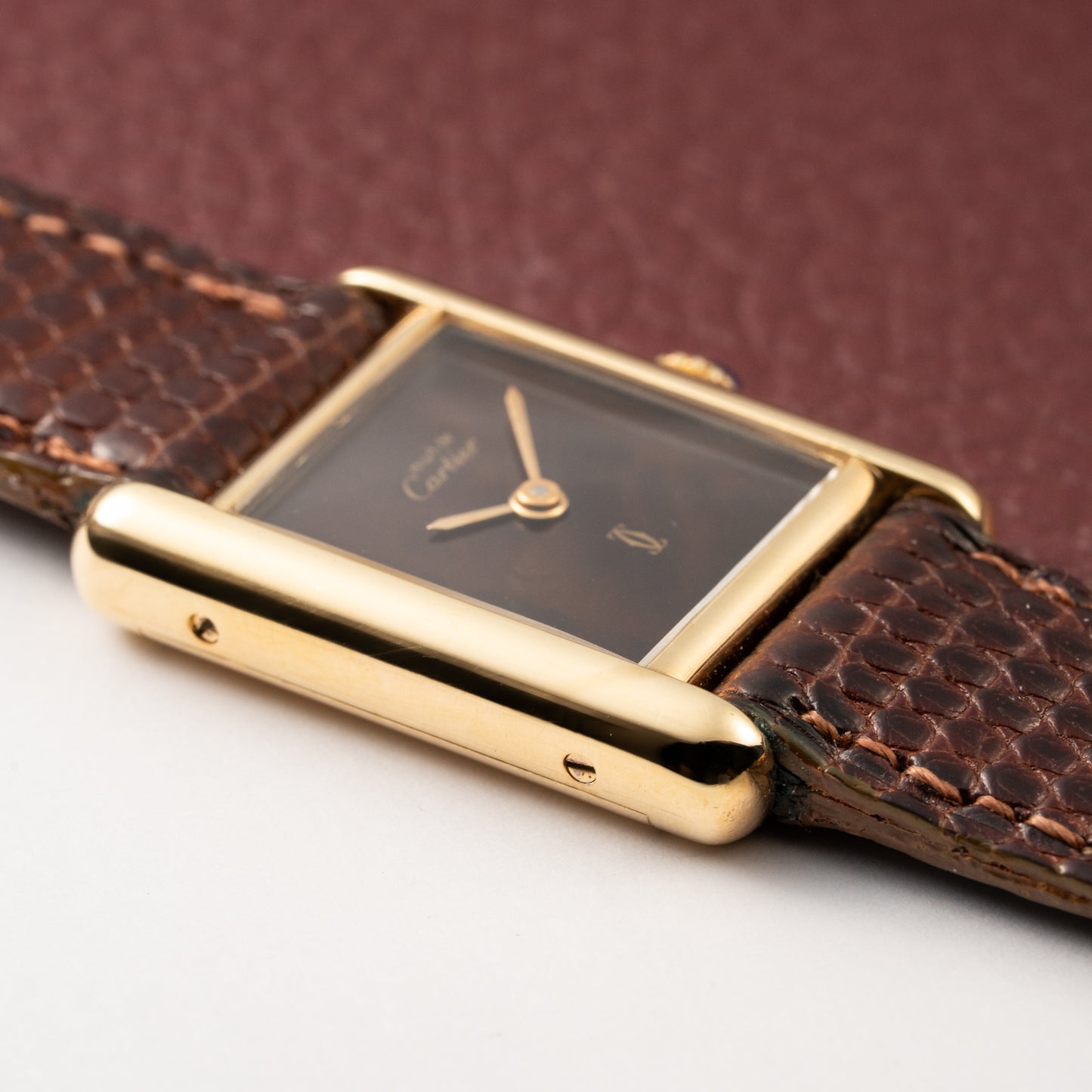 Cartier Tank Must de Vermeil ‘Turtle Shell’ Brown Wood Dial PM from 1980s