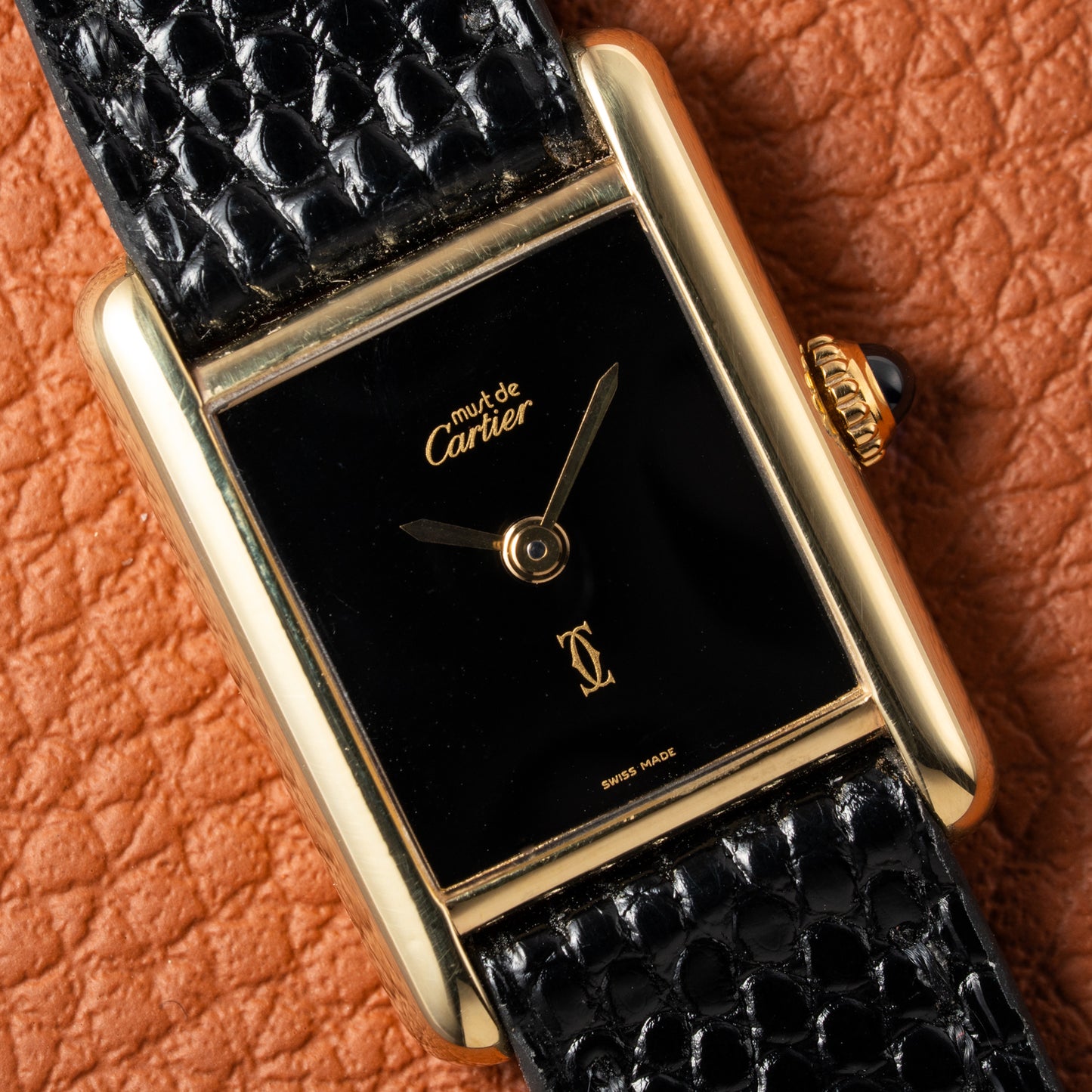 Cartier Tank Must de Vermeil Black Dial PM 1980s