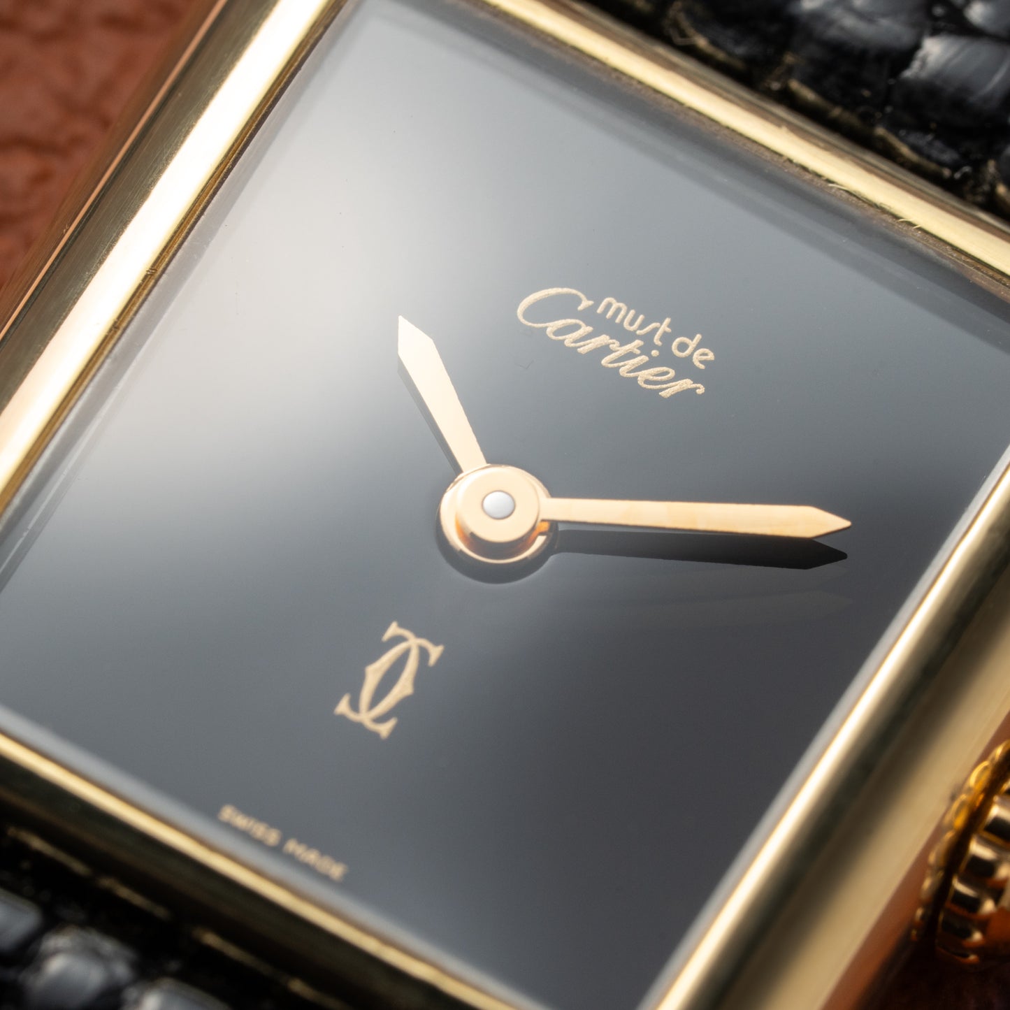 Cartier Tank Must de Vermeil Black Dial PM 1980s
