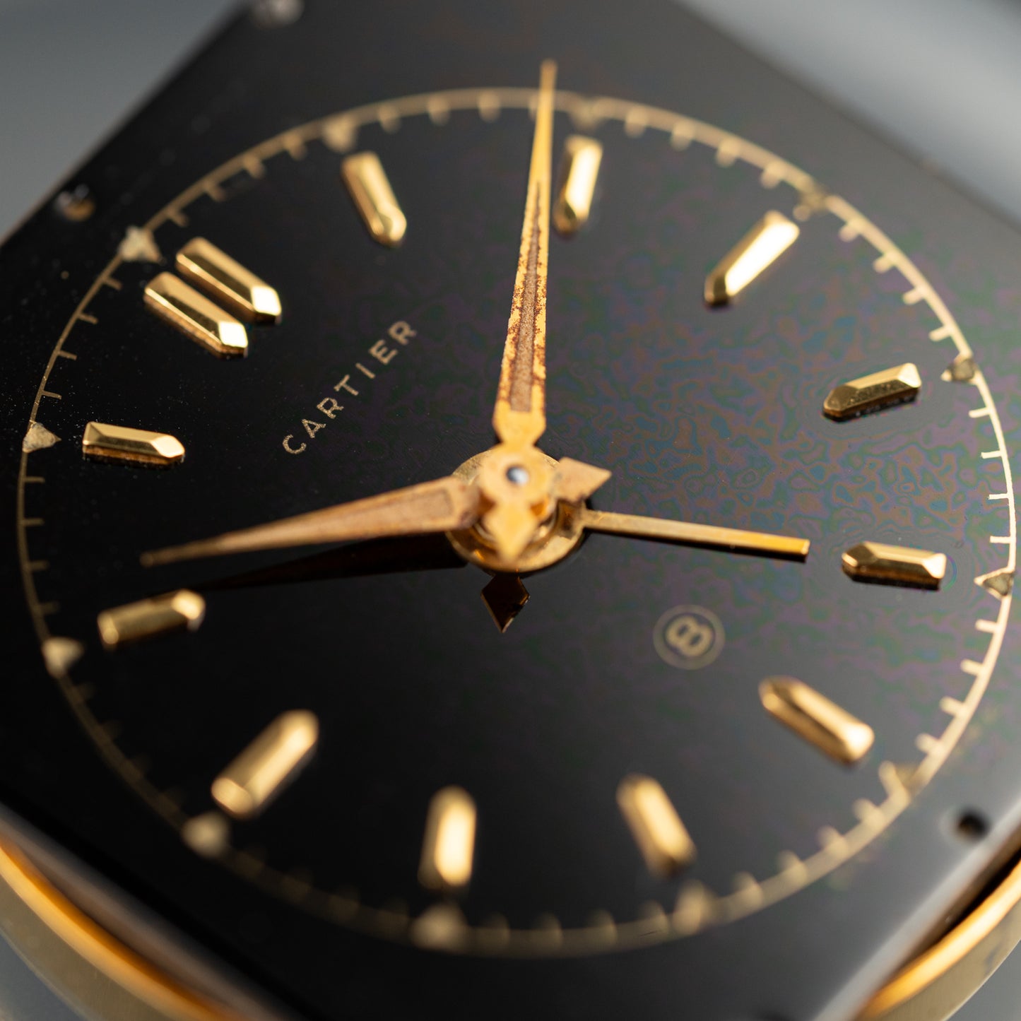 Cartier Travel Alarm Clock 8 Day Black Gilt Dial by Angelus