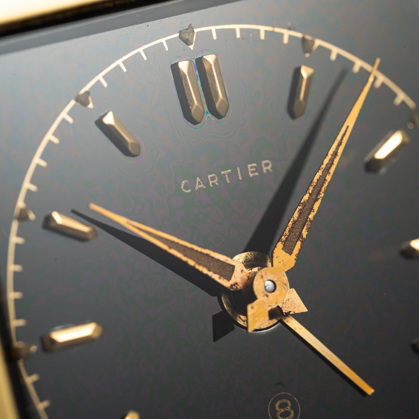 Cartier Travel Alarm Clock 8 Day Black Gilt Dial by Angelus