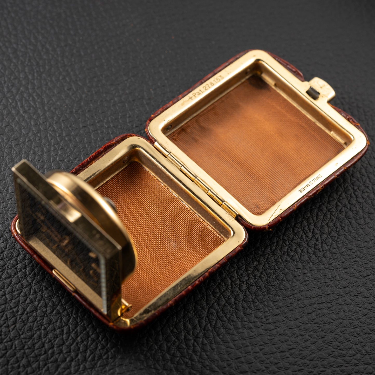Cartier Travel Alarm Clock 8 Day Black Gilt Dial by Angelus