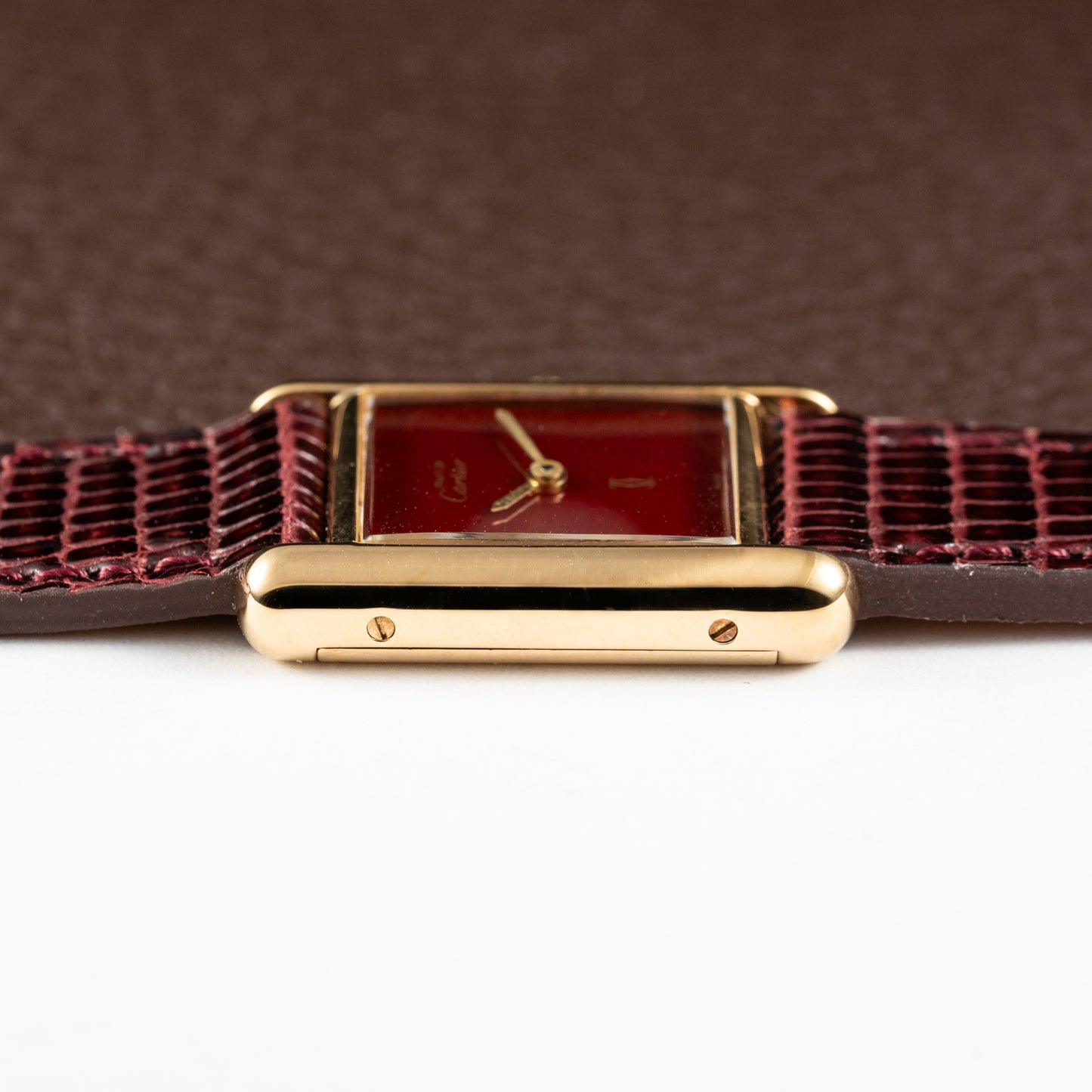 Cartier Must de Tank Vermeil Burgundy Red Dial PM 1980s