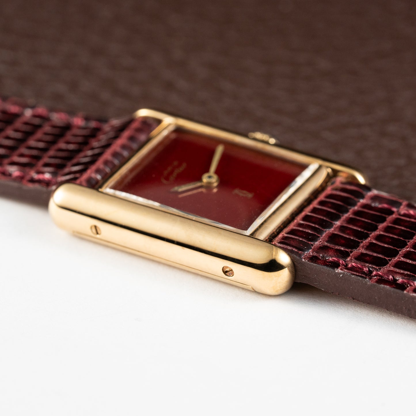Cartier Must de Tank Vermeil Burgundy Red Dial PM 1980s