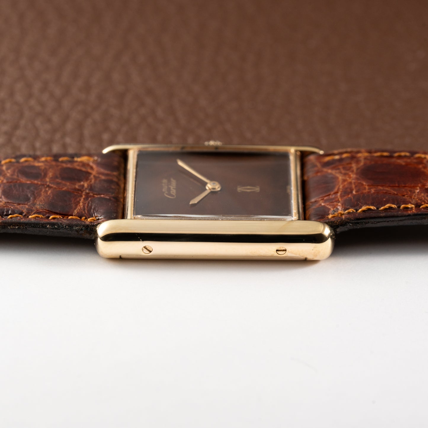 Cartier Tank Must de Vermeil ‘Turtle Shell’ Brown Wood Dial GM 1980s