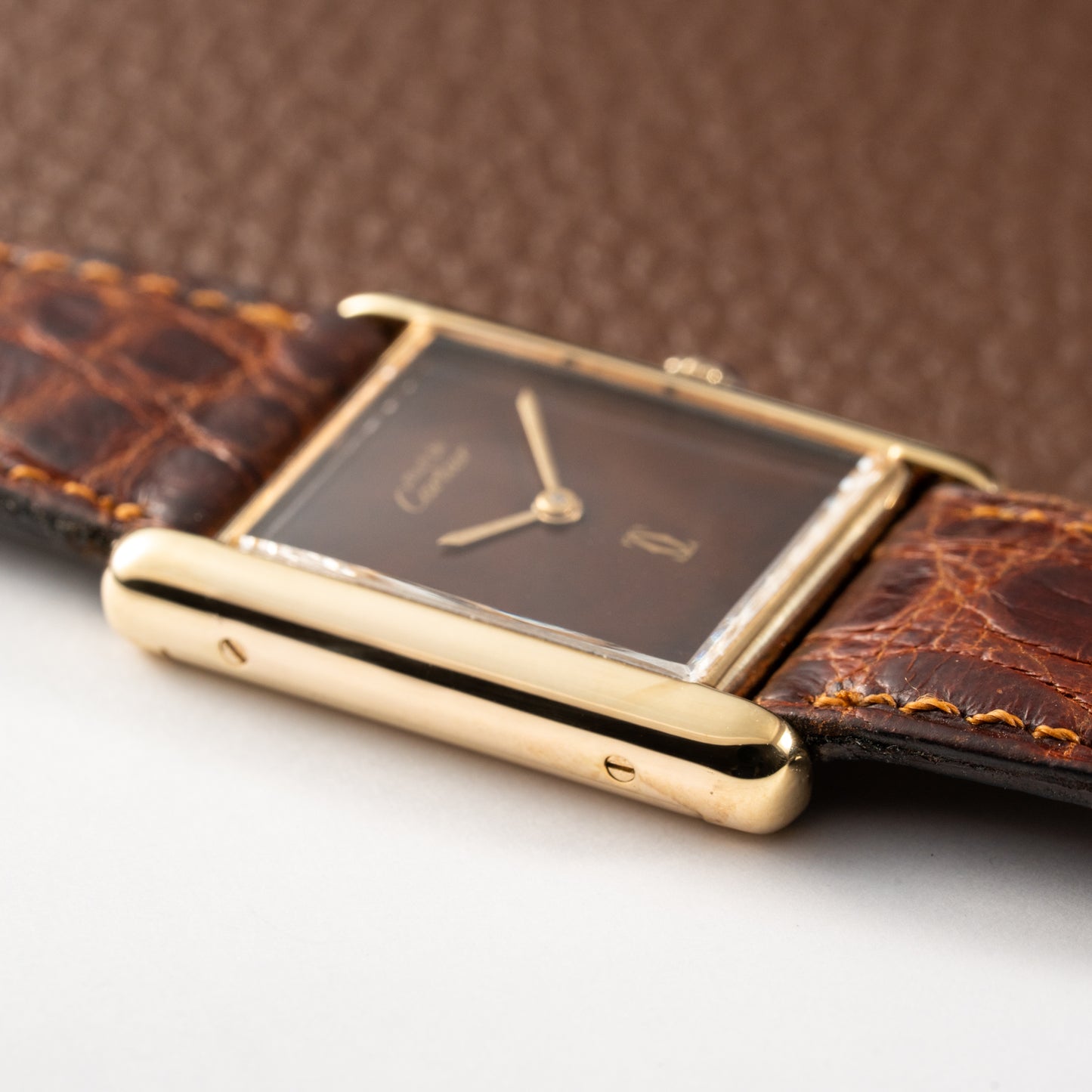 Cartier Tank Must de Vermeil ‘Turtle Shell’ Brown Wood Dial GM 1980s