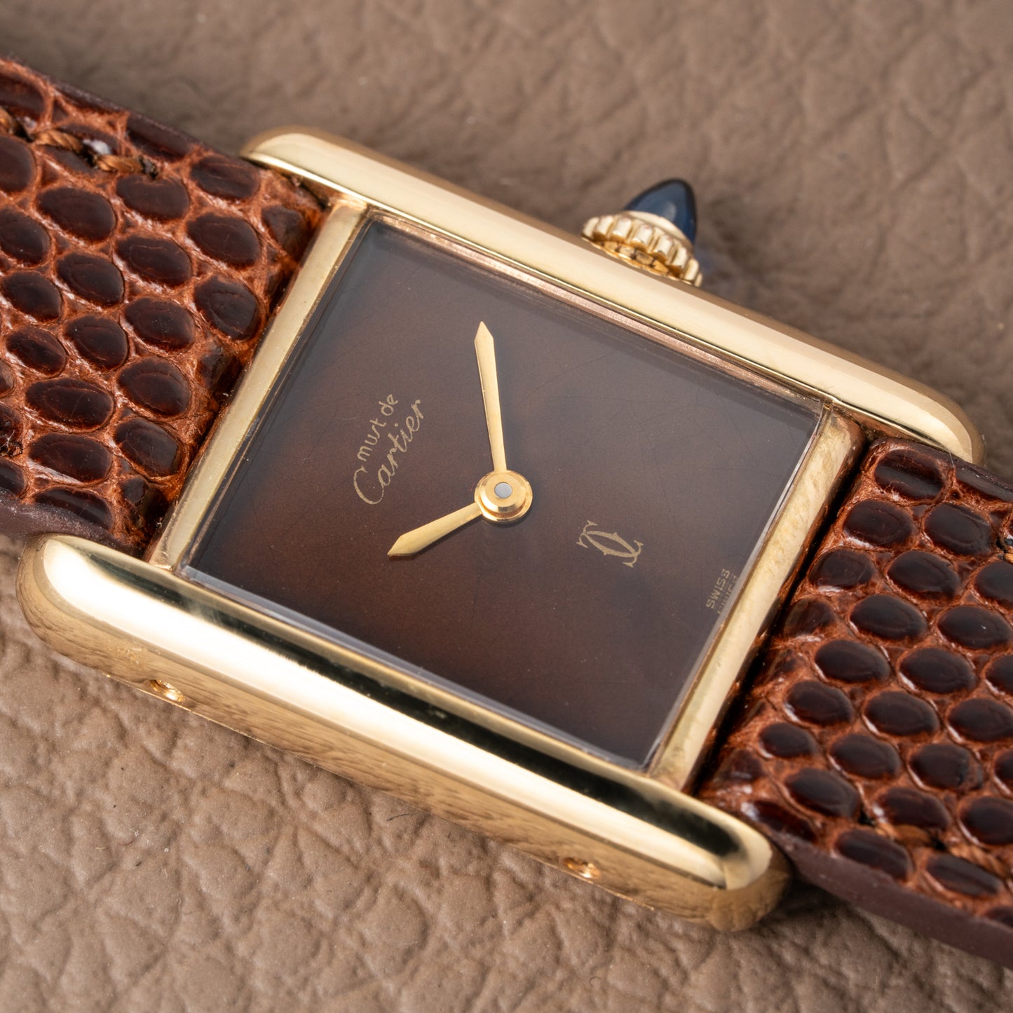 Cartier Tank Must de Vermeil ‘Turtle Shell’ Brown Wood Chocolate Dial PM 1980s