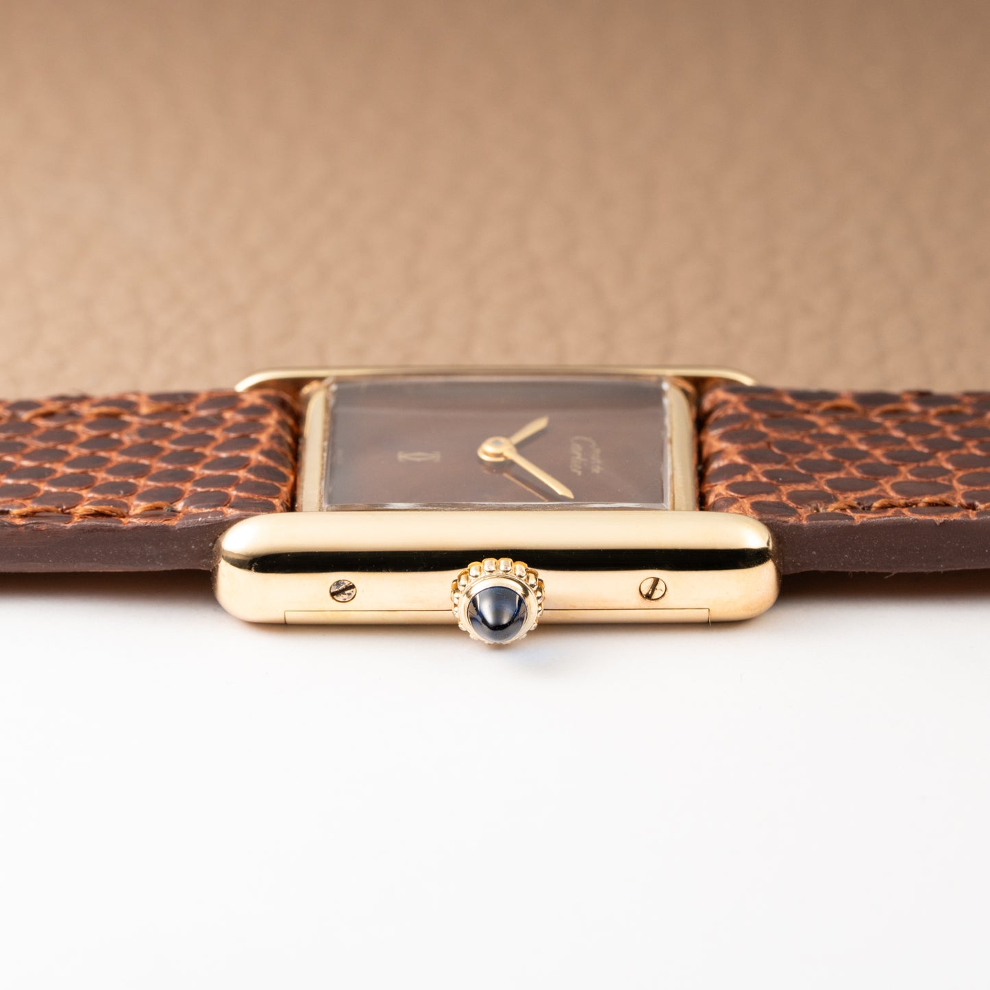 Cartier Tank Must de Vermeil ‘Turtle Shell’ Brown Wood Chocolate Dial PM 1980s