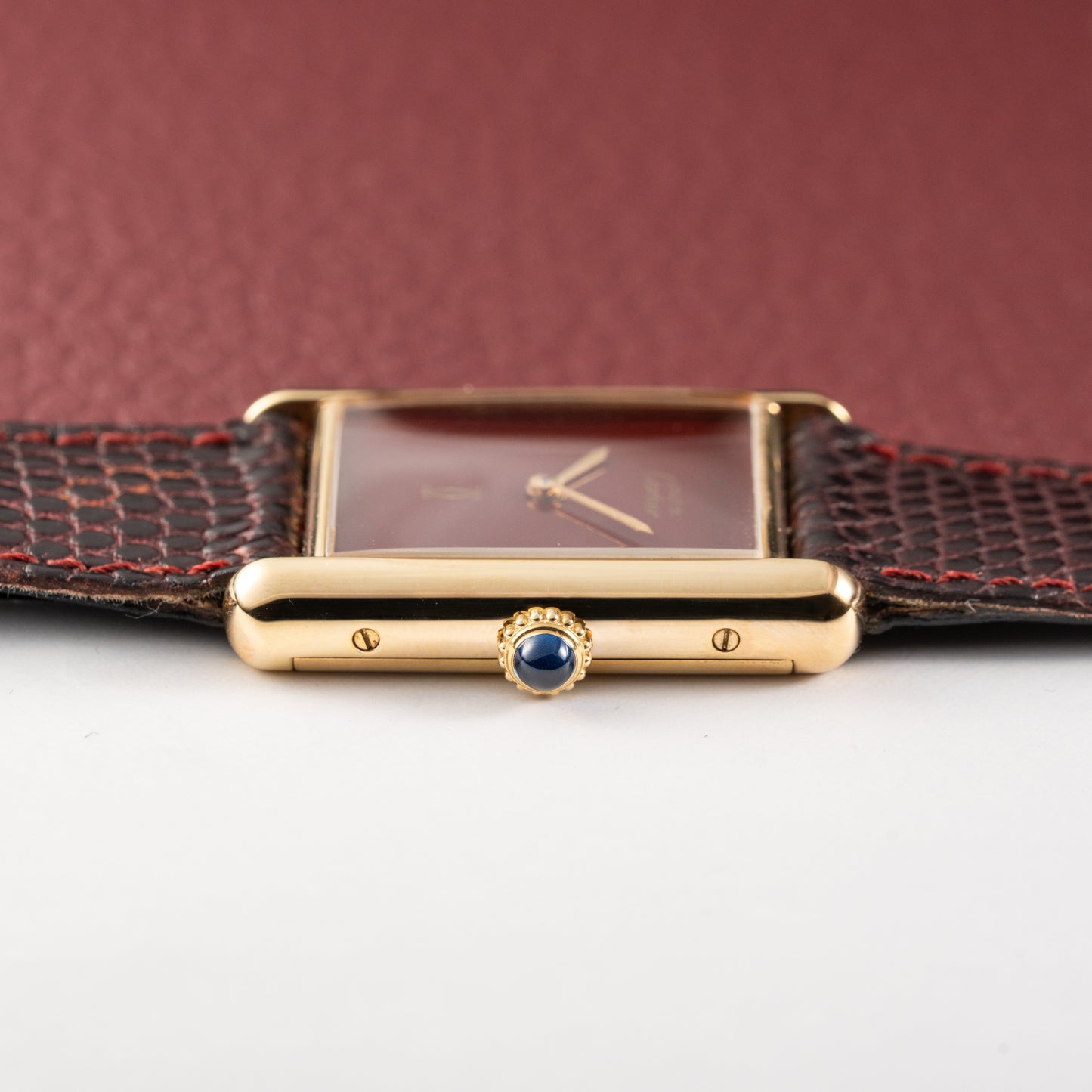 Cartier Tank Must de Red Burgundy Dial GM Vermeil Full Set from 1983