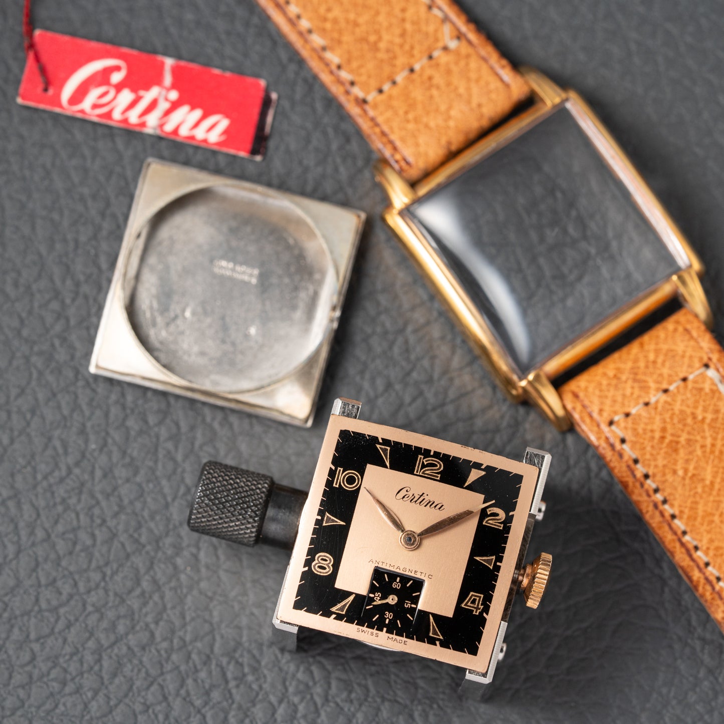 Certina NOS Square Two Tone Black & Salmon Dial 1940/50s