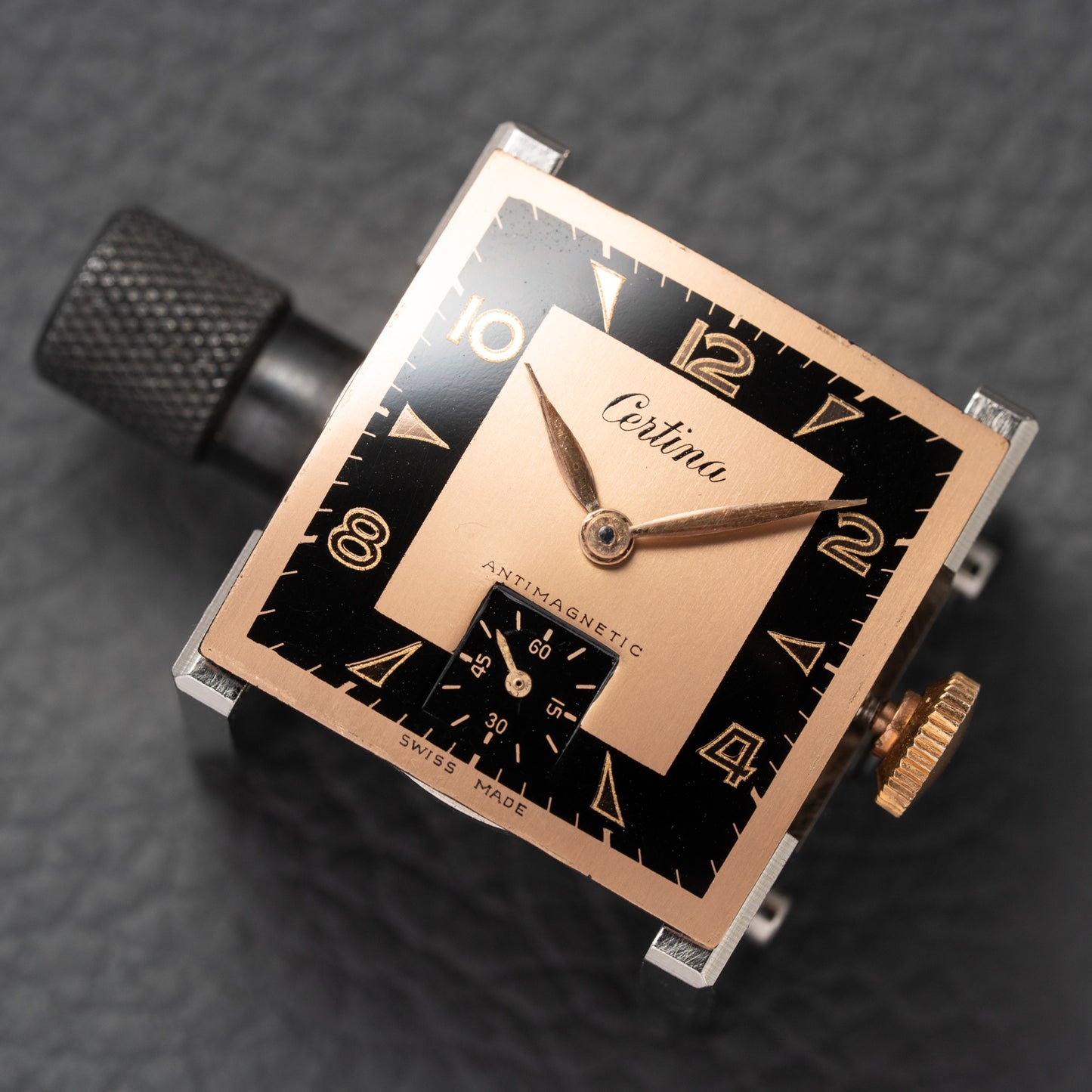 Certina NOS Square Two Tone Black & Salmon Dial 1940/50s