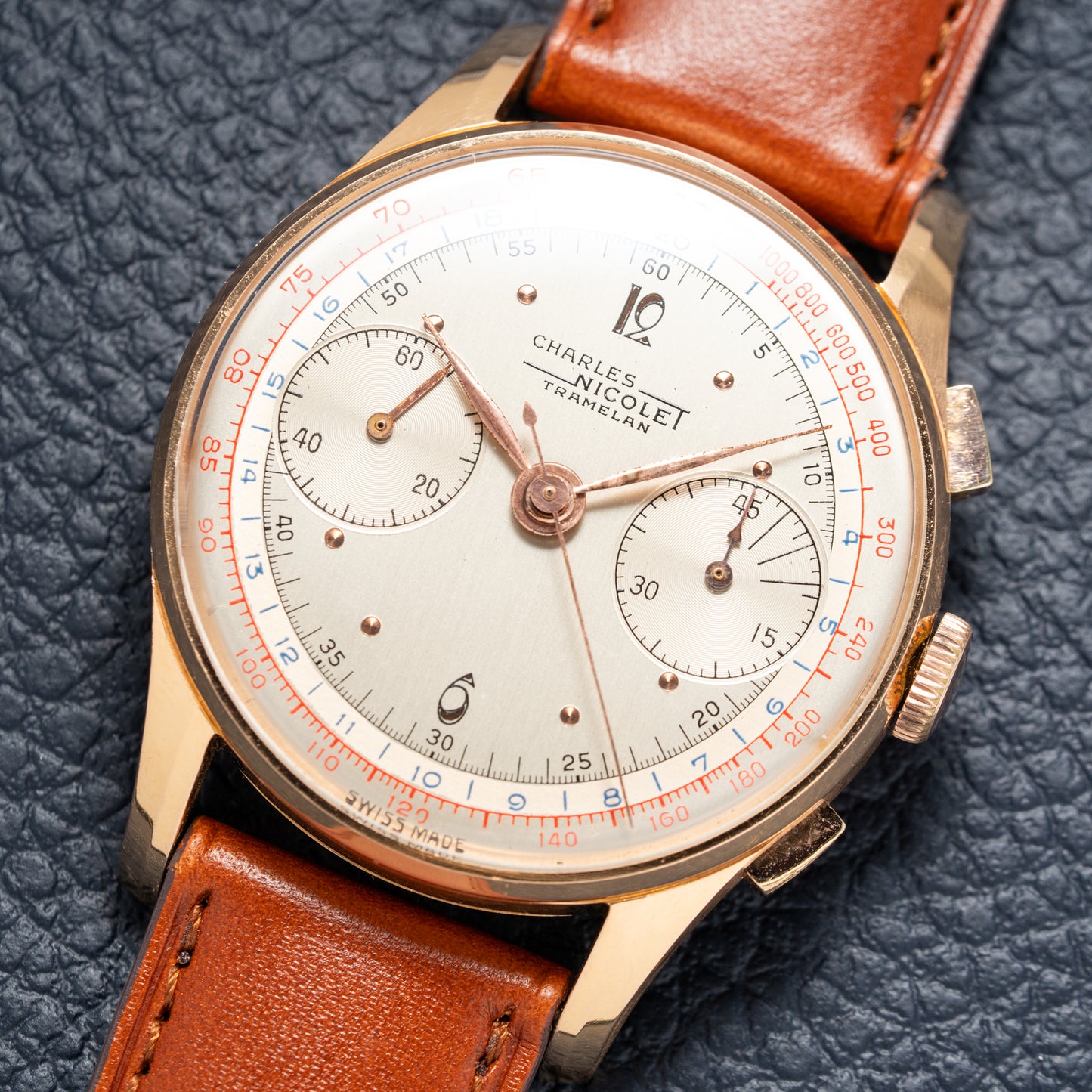 Charles Nicolet Tramelan Chronograph 18k Rare Oversized Column-Wheel Landeron 39 from the 1940s