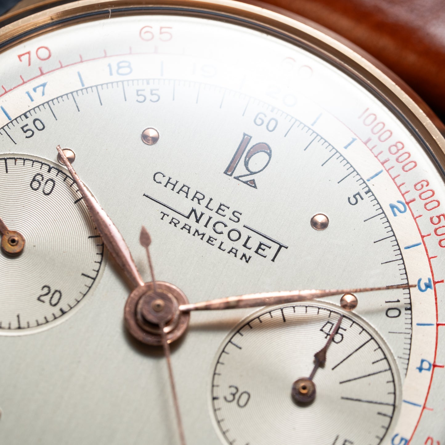 Charles Nicolet Tramelan Chronograph 18k Rare Oversized Column-Wheel Landeron 39 from the 1940s