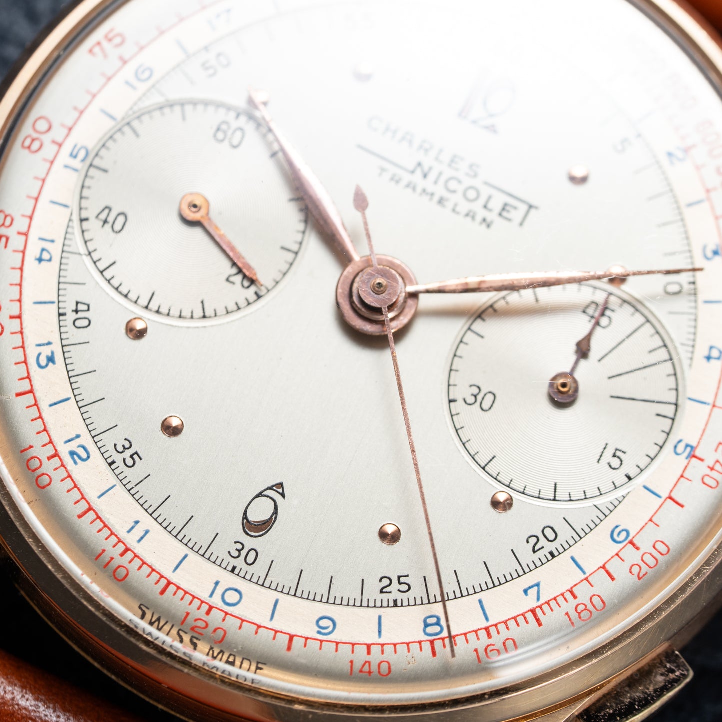 Charles Nicolet Tramelan Chronograph 18k Rare Oversized Column-Wheel Landeron 39 from the 1940s