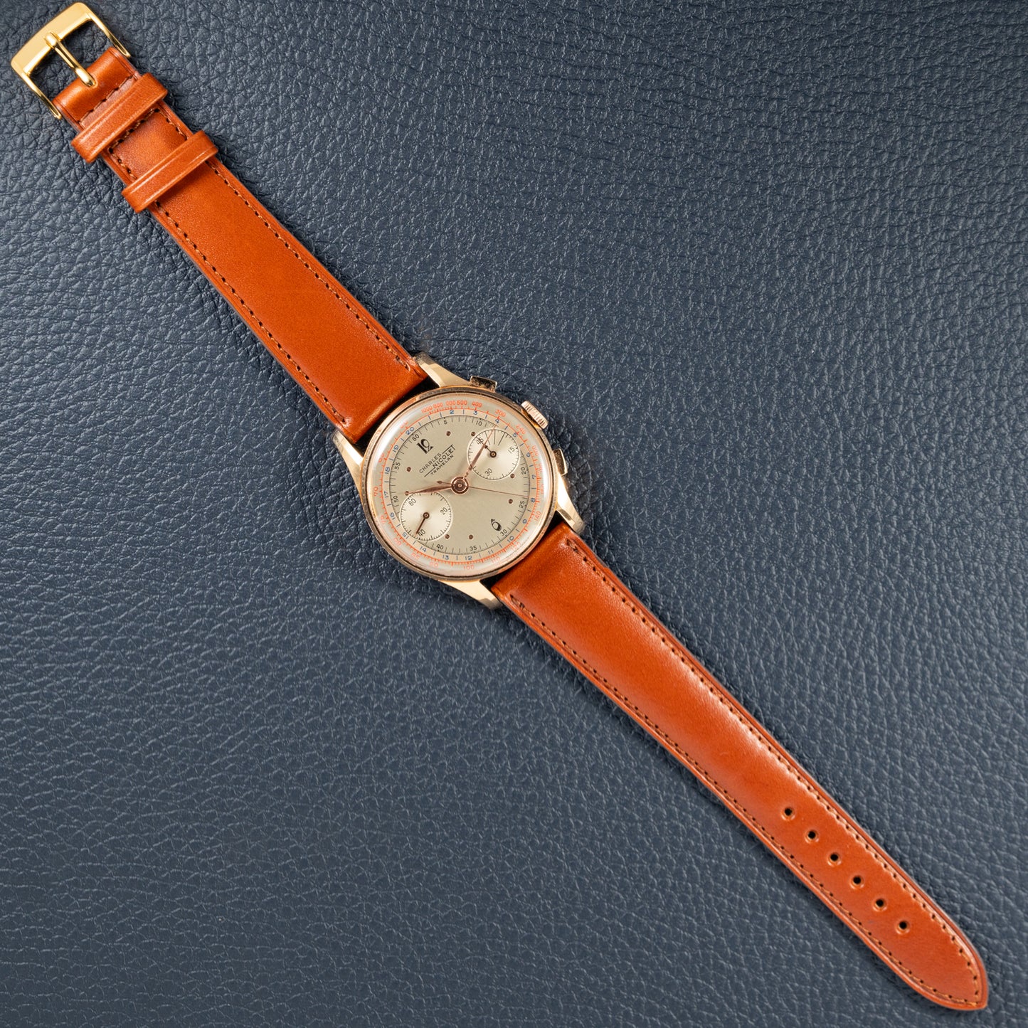 Charles Nicolet Tramelan Chronograph 18k Rare Oversized Column-Wheel Landeron 39 from the 1940s