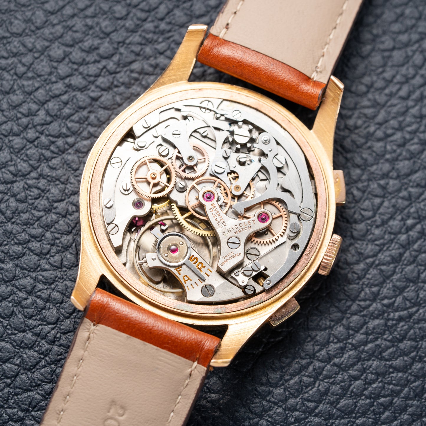 Charles Nicolet Tramelan Chronograph 18k Rare Oversized Column-Wheel Landeron 39 from the 1940s