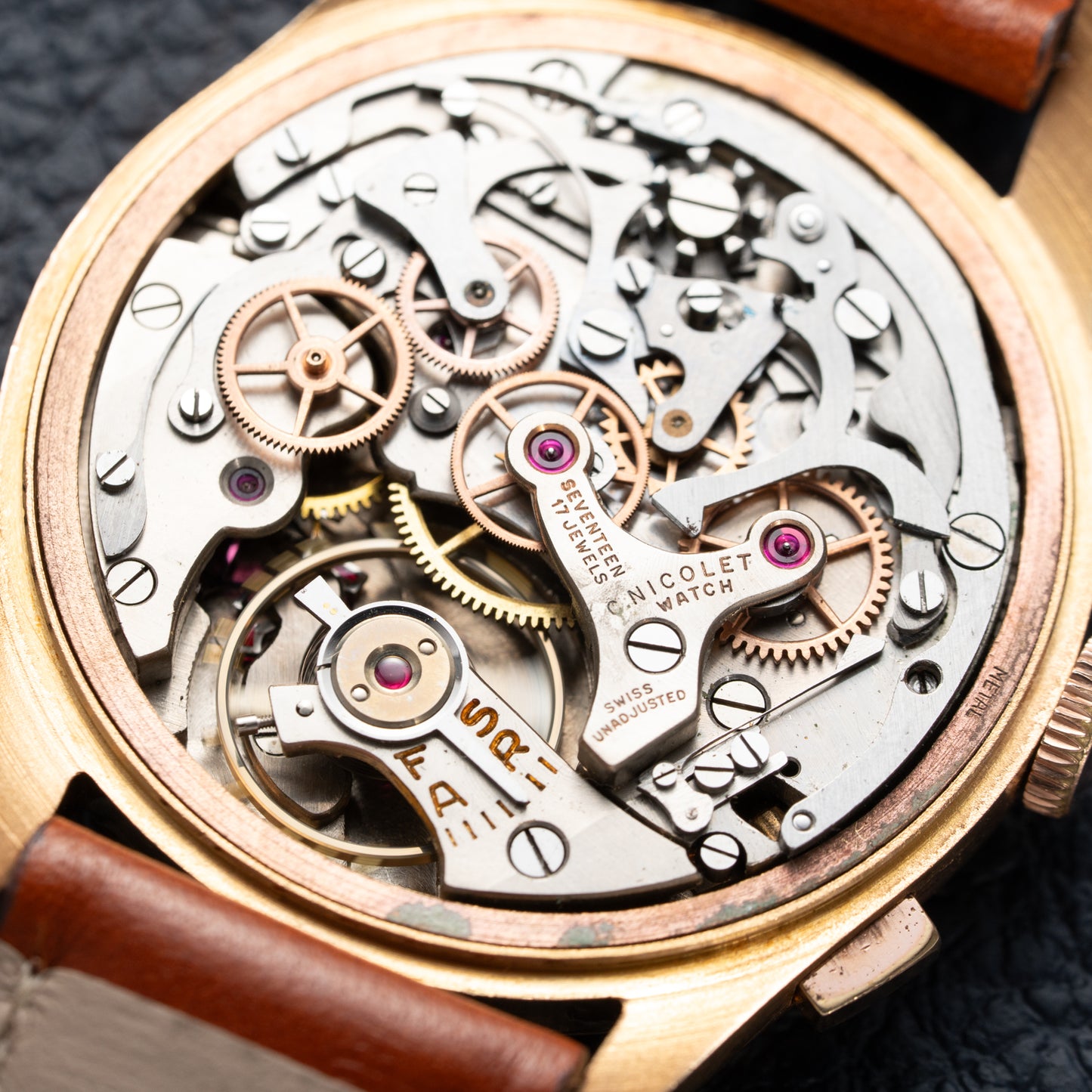 Charles Nicolet Tramelan Chronograph 18k Rare Oversized Column-Wheel Landeron 39 from the 1940s