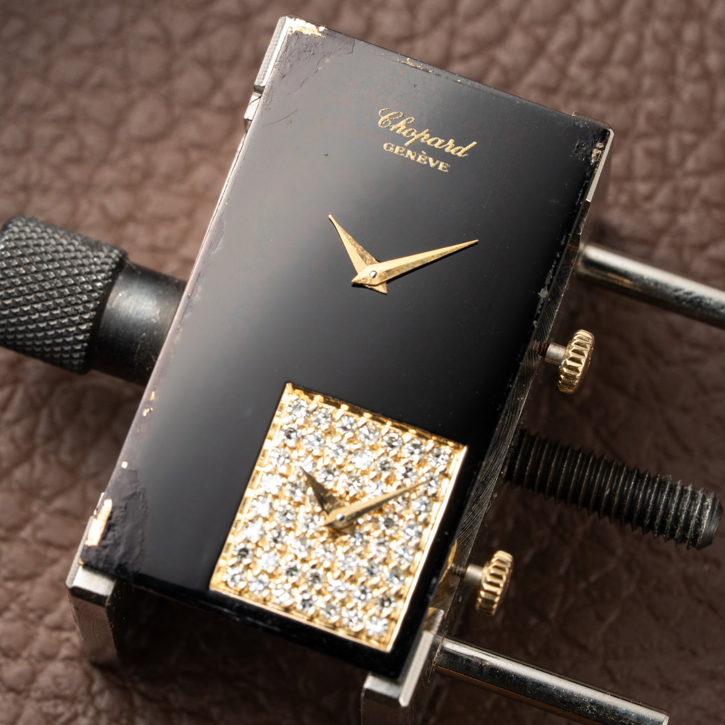 Chopard Dual Time 'Onyx & Diamonds' XL Tank 18K Gold Oversized 1970s
