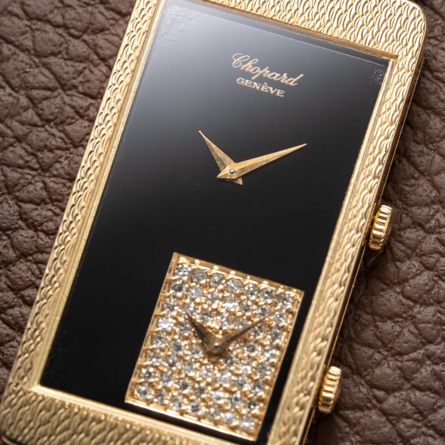 Chopard Dual Time 'Onyx & Diamonds' XL Tank 18K Gold Oversized 1970s
