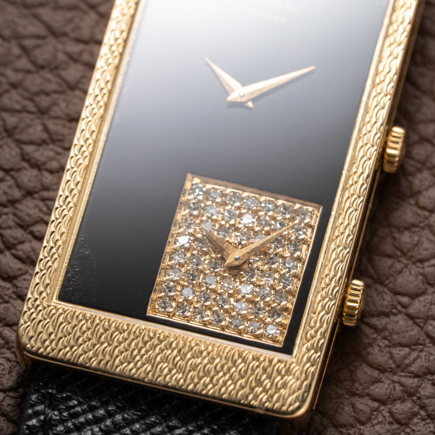 Chopard Dual Time 'Onyx & Diamonds' XL Tank 18K Gold Oversized 1970s