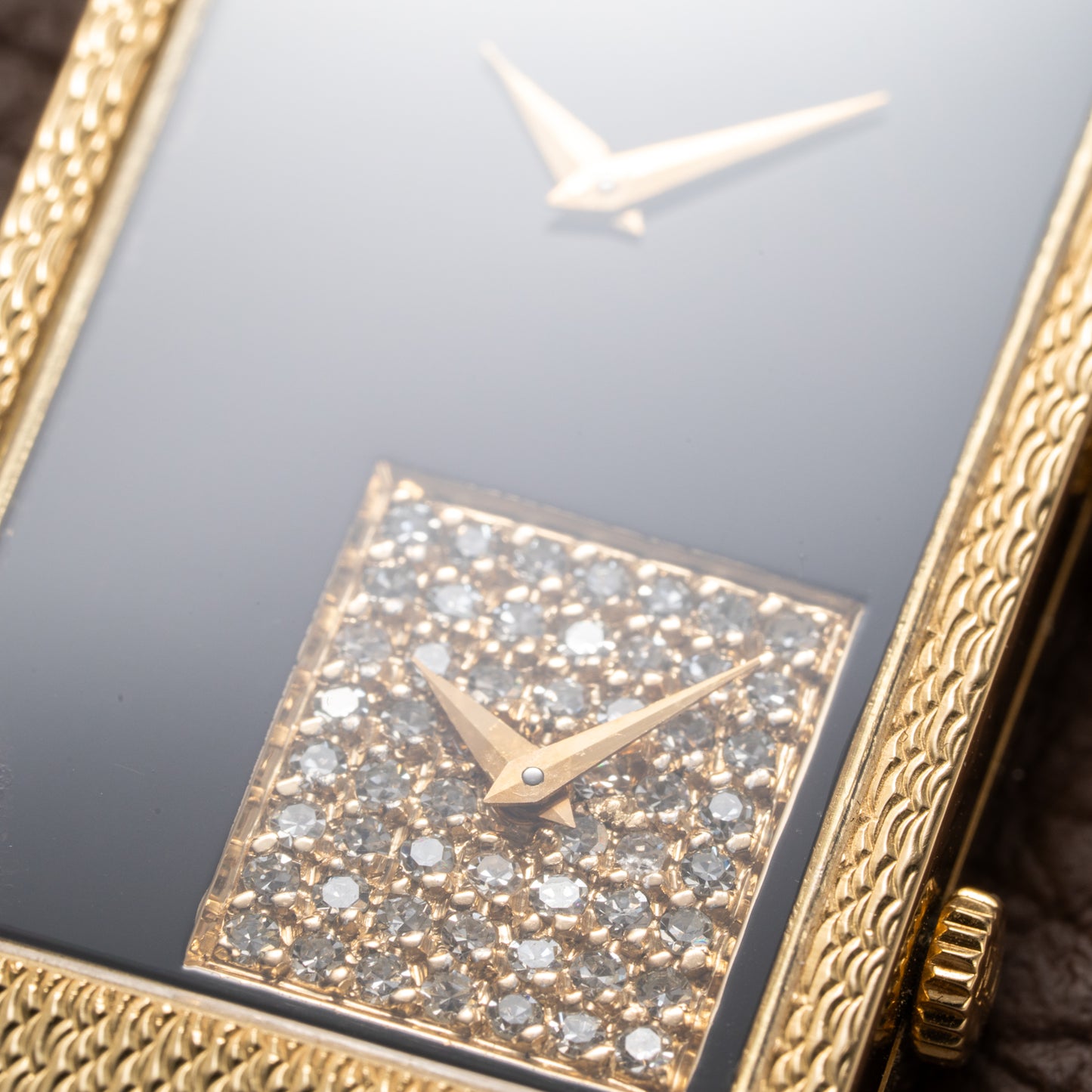 Chopard Dual Time 'Onyx & Diamonds' XL Tank 18K Gold Oversized 1970s