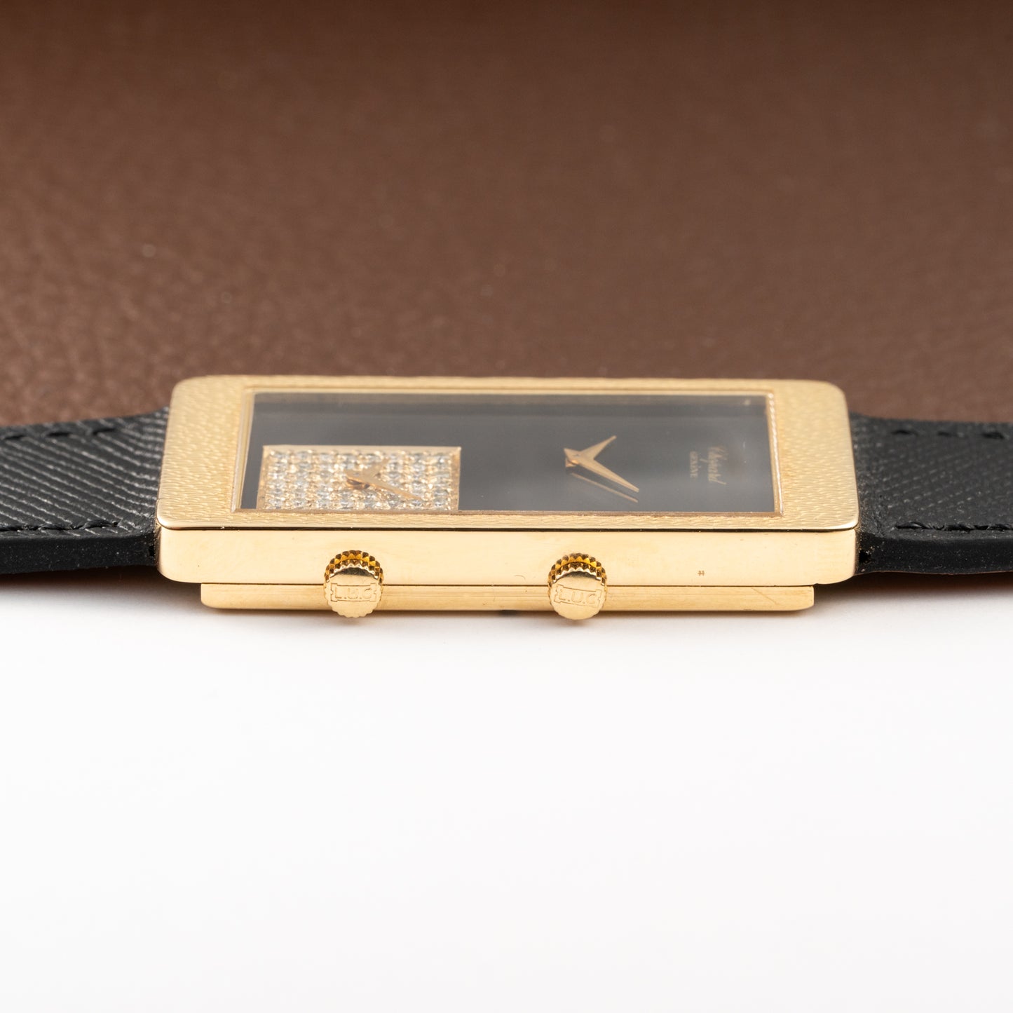 Chopard Dual Time 'Onyx & Diamonds' XL Tank 18K Gold Oversized 1970s