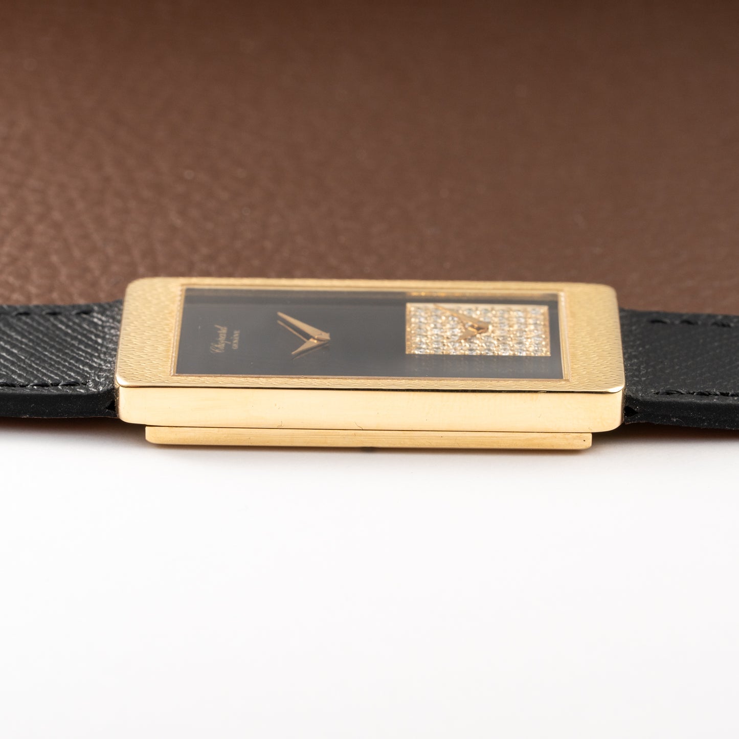Chopard Dual Time 'Onyx & Diamonds' XL Tank 18K Gold Oversized 1970s