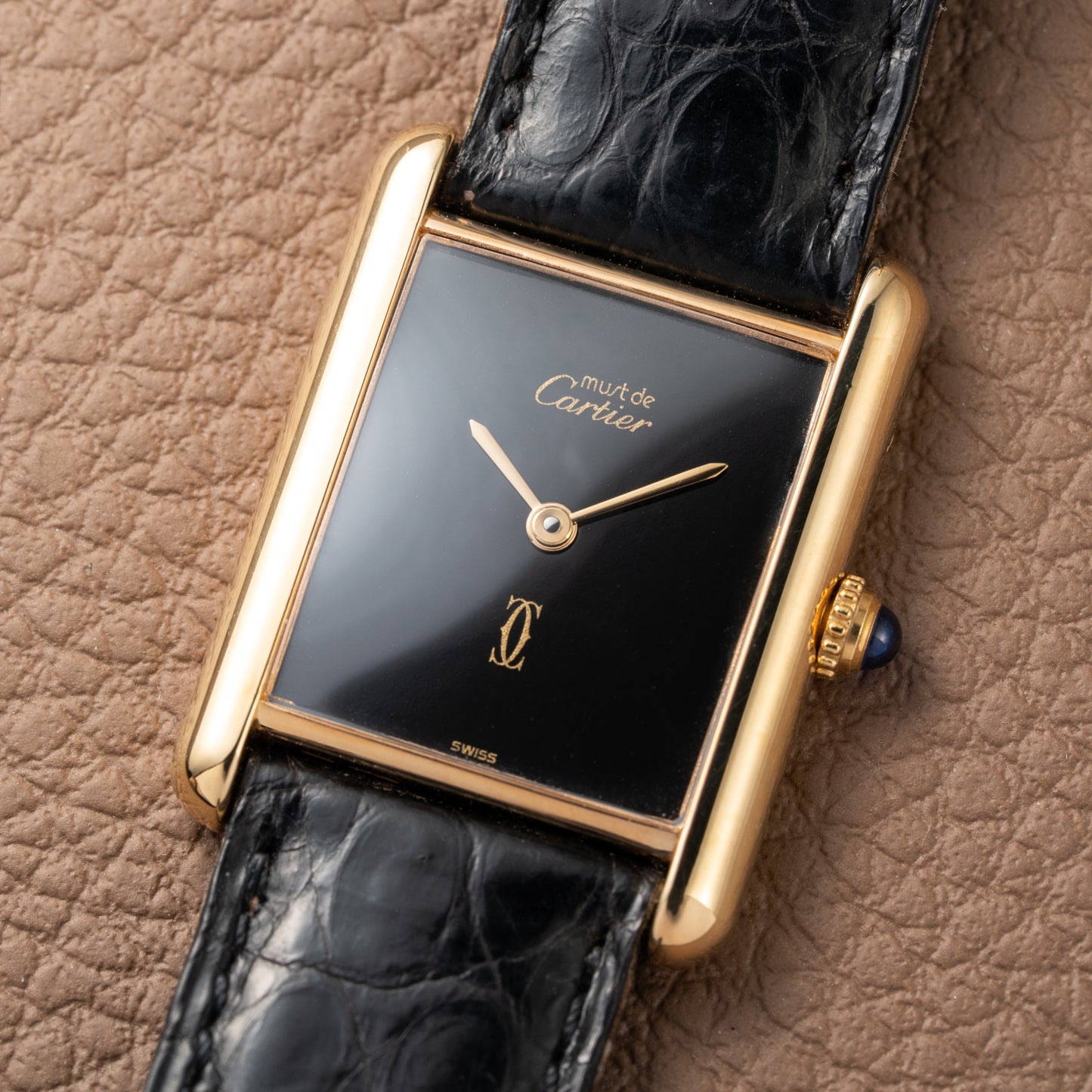 Cartier Tank Must de Vermeil Black Onyx Dial GM Ref 6 81006 1990s