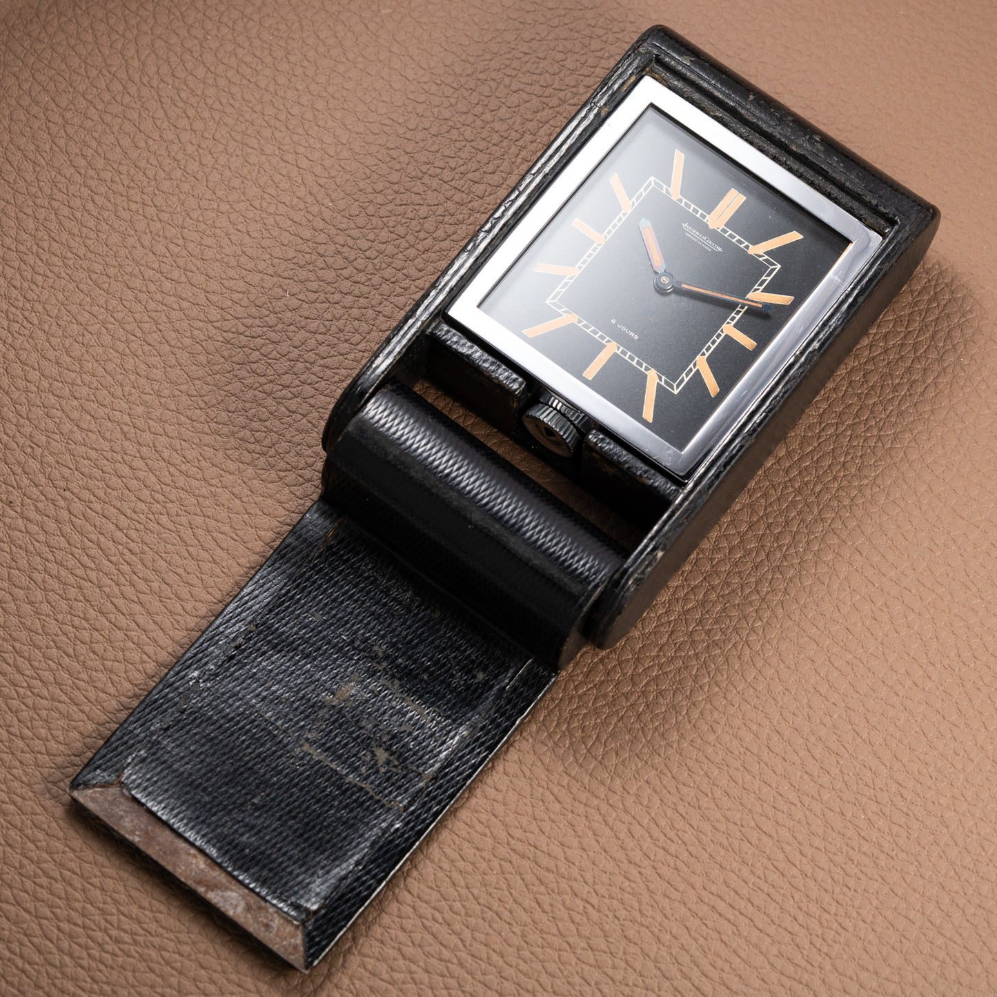 Jaeger LeCoultre Fabriqué en Suisse 8 Jours Travel Clock Black Dial 1940s