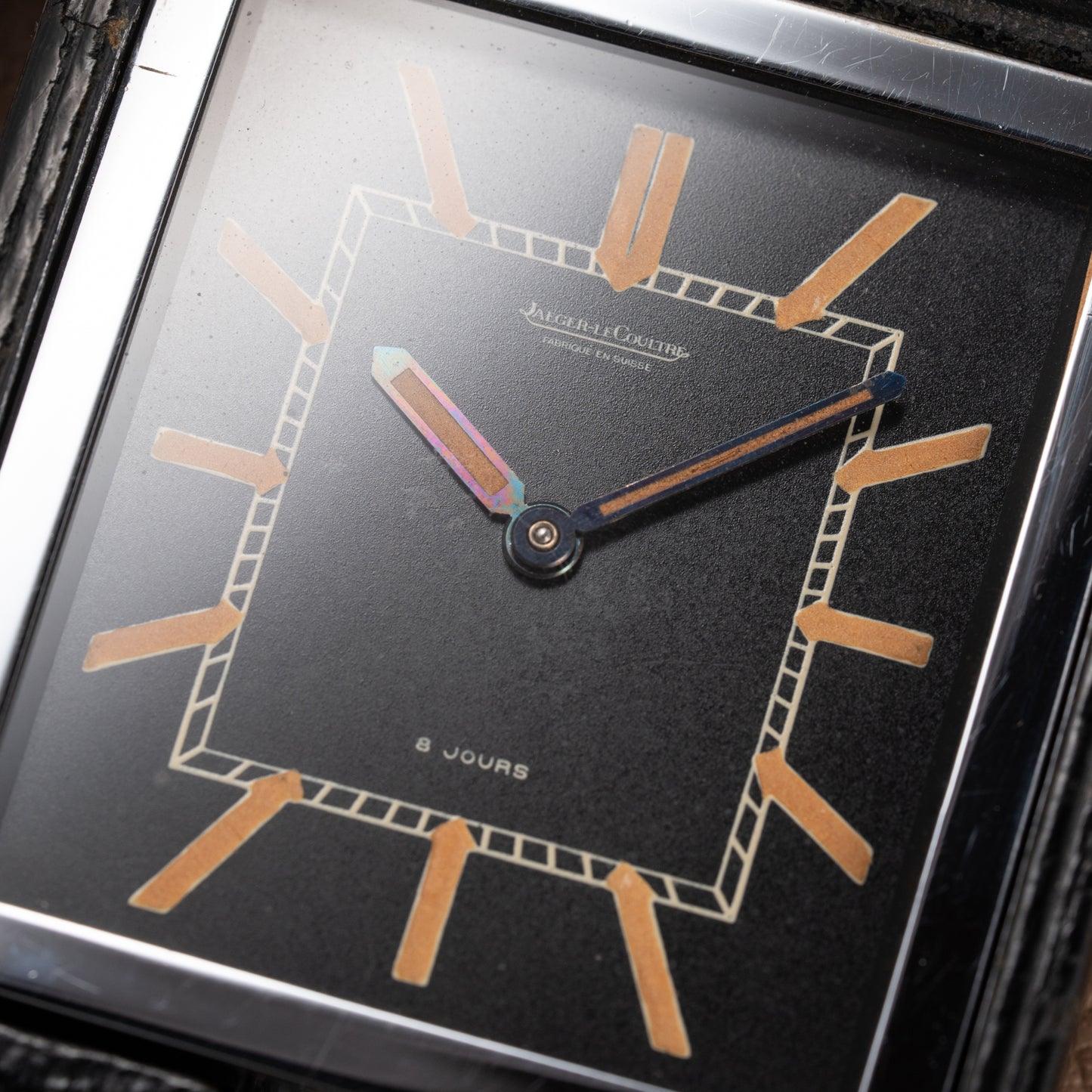 Jaeger LeCoultre Fabriqué en Suisse 8 Jours Travel Clock Black Dial 1940s