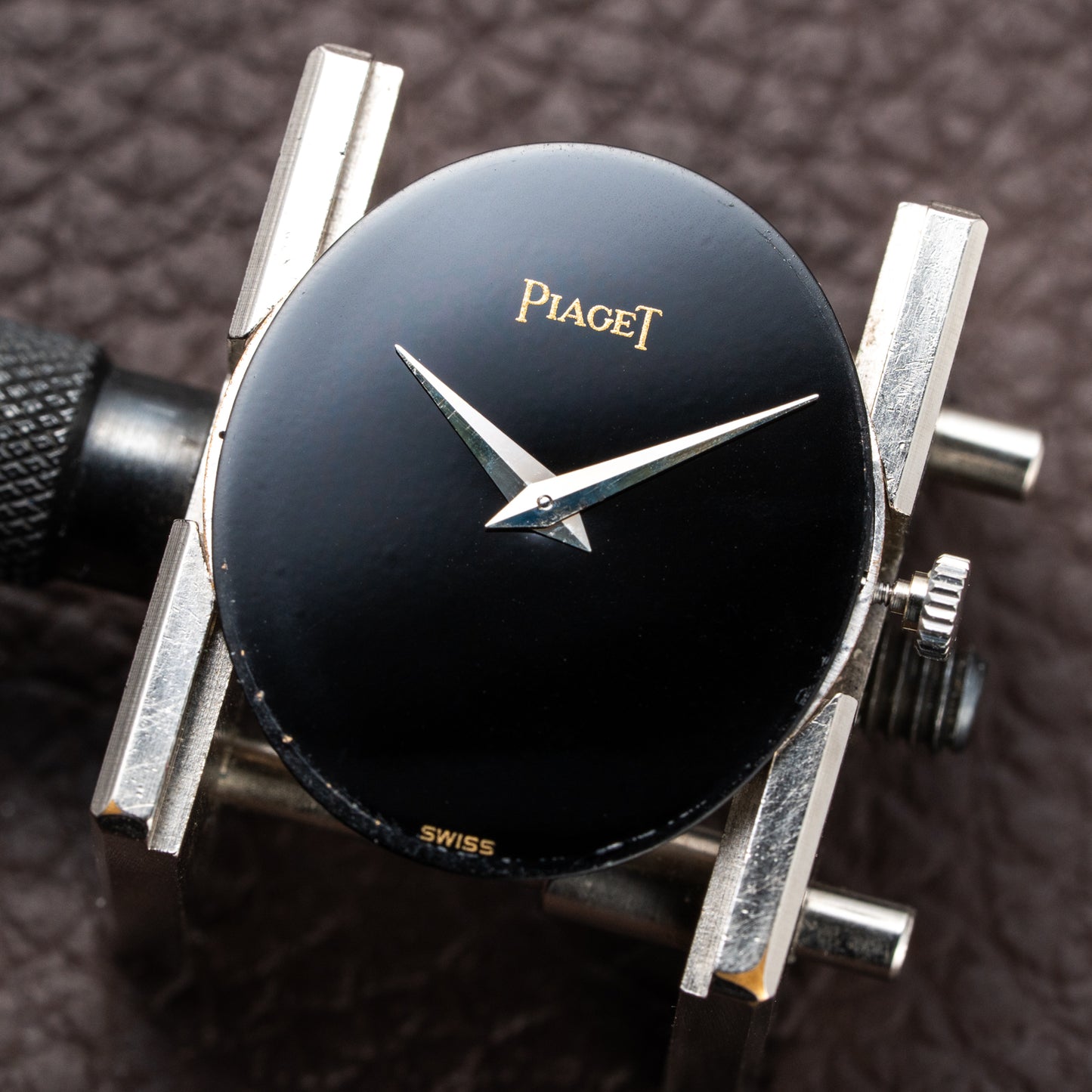 Piaget Oval Ellipse Onyx Black Dial Factory Diamond Bezel 18K White Gold Ref. 9826 from 1970s