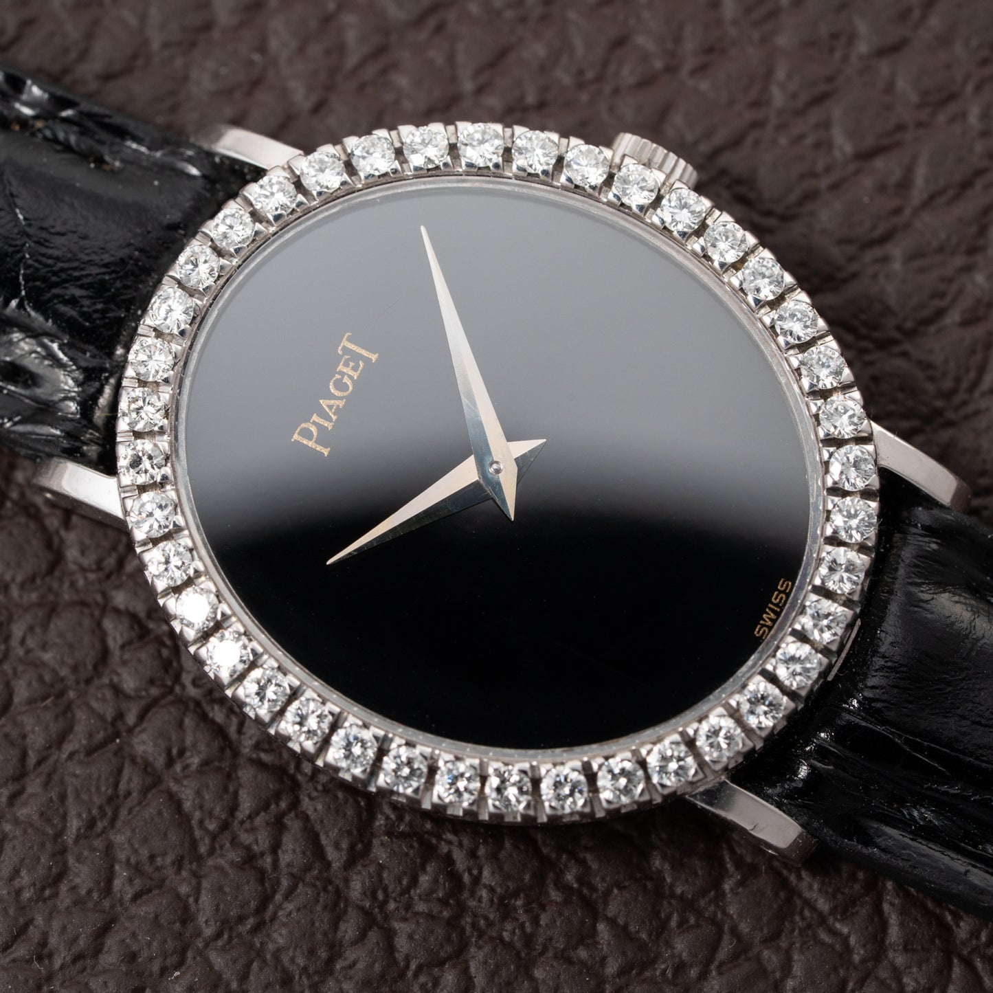 Piaget Oval Ellipse Onyx Black Dial Factory Diamond Bezel 18K White Gold Ref. 9826 from 1970s