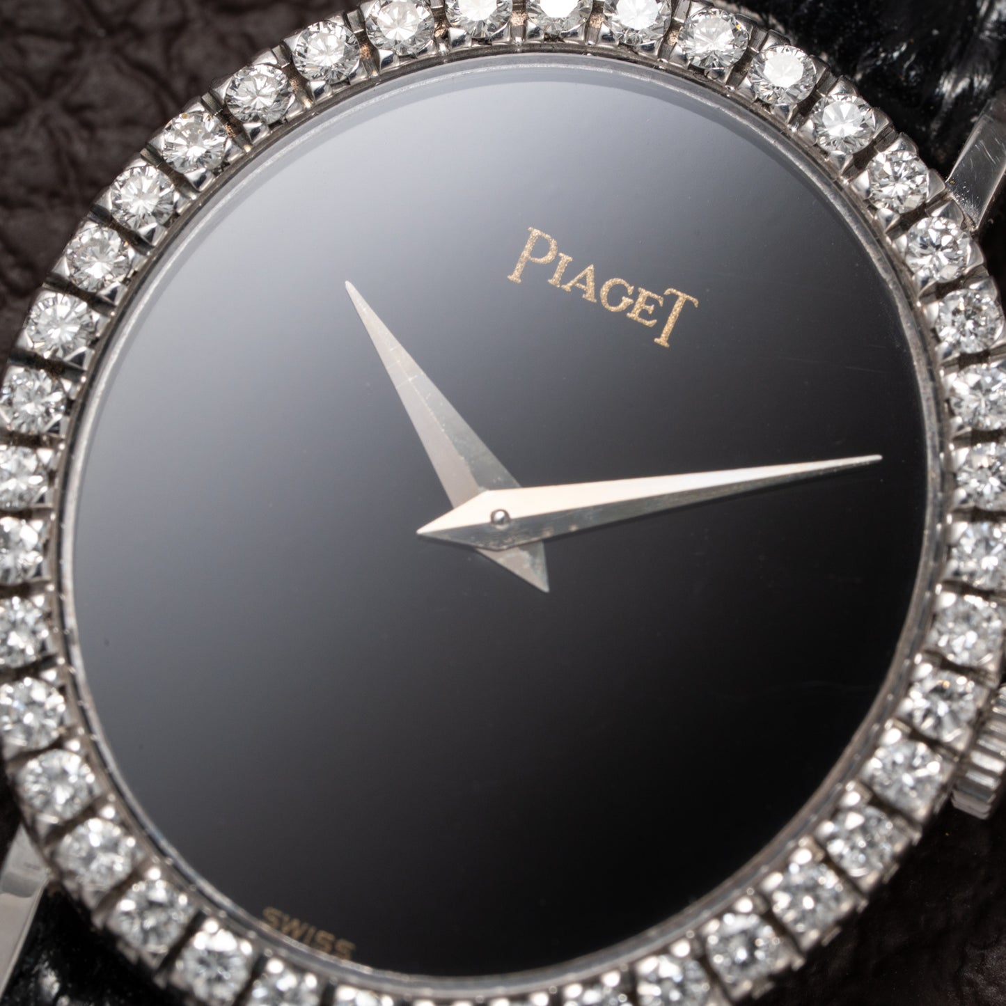 Piaget Oval Ellipse Onyx Black Dial Factory Diamond Bezel 18K White Gold Ref. 9826 from 1970s