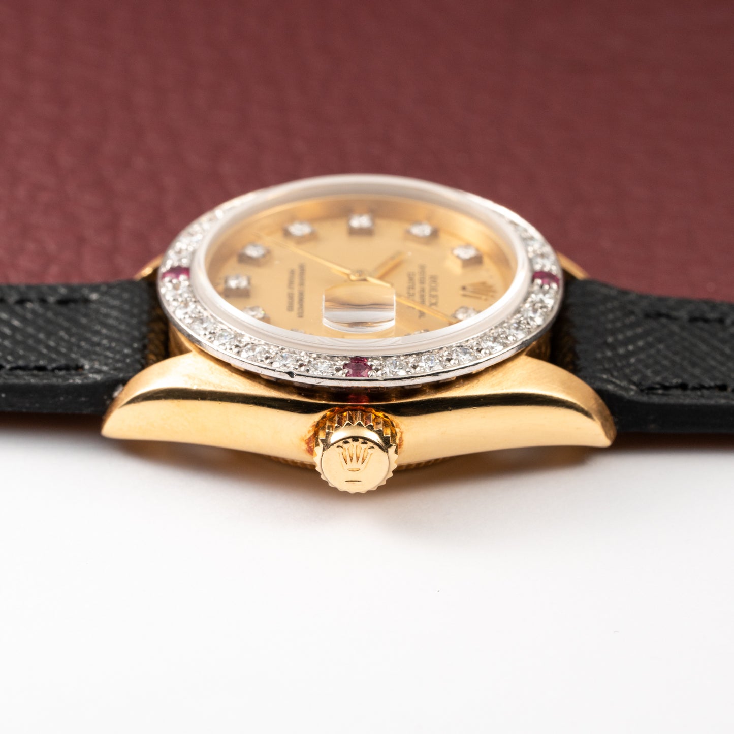 Rolex Datejust 26 Factory Diamond Dial AM Diamond Ruby Bezel 18k Gold Ref 69178 from 1983
