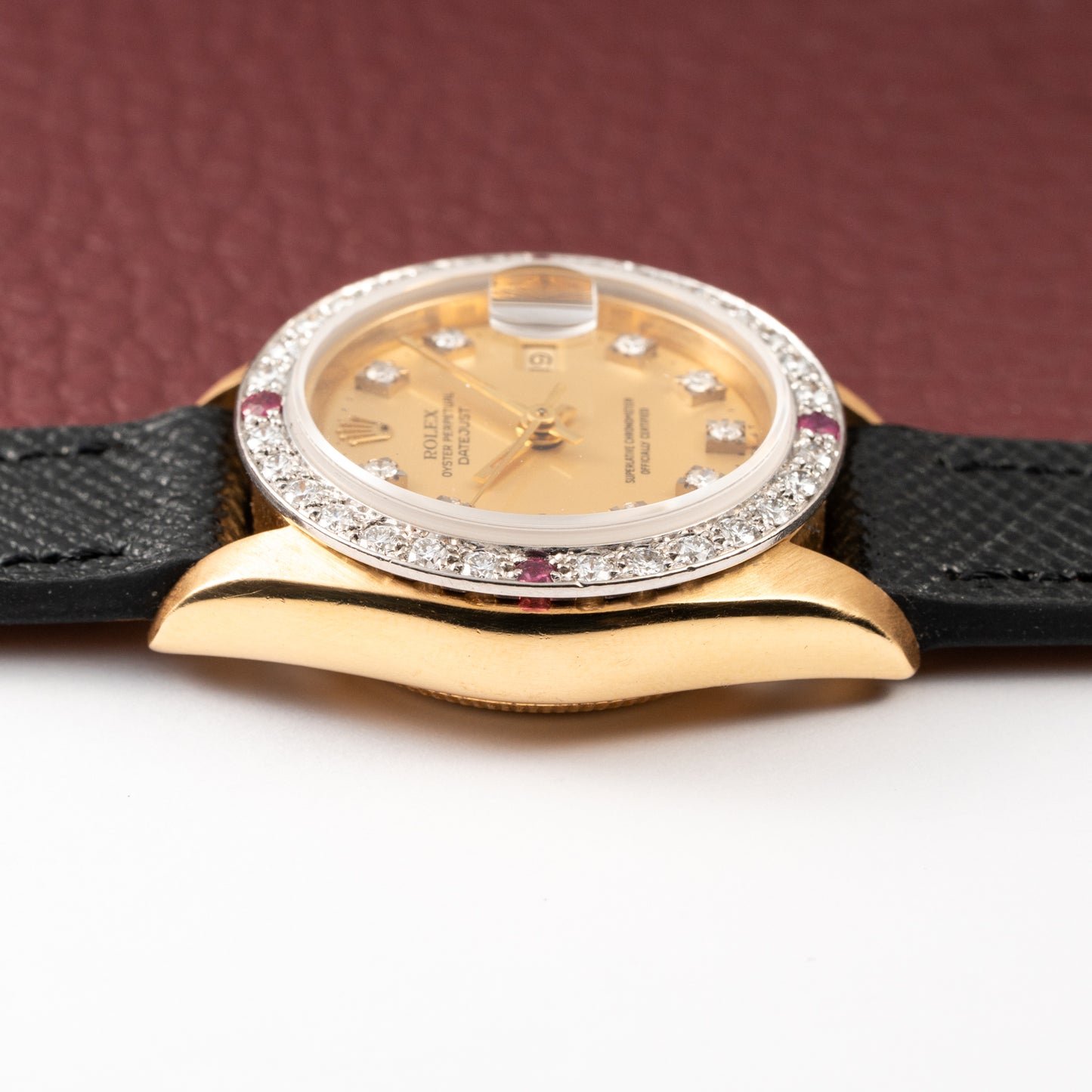 Rolex Datejust 26 Factory Diamond Dial AM Diamond Ruby Bezel 18k Gold Ref 69178 from 1983