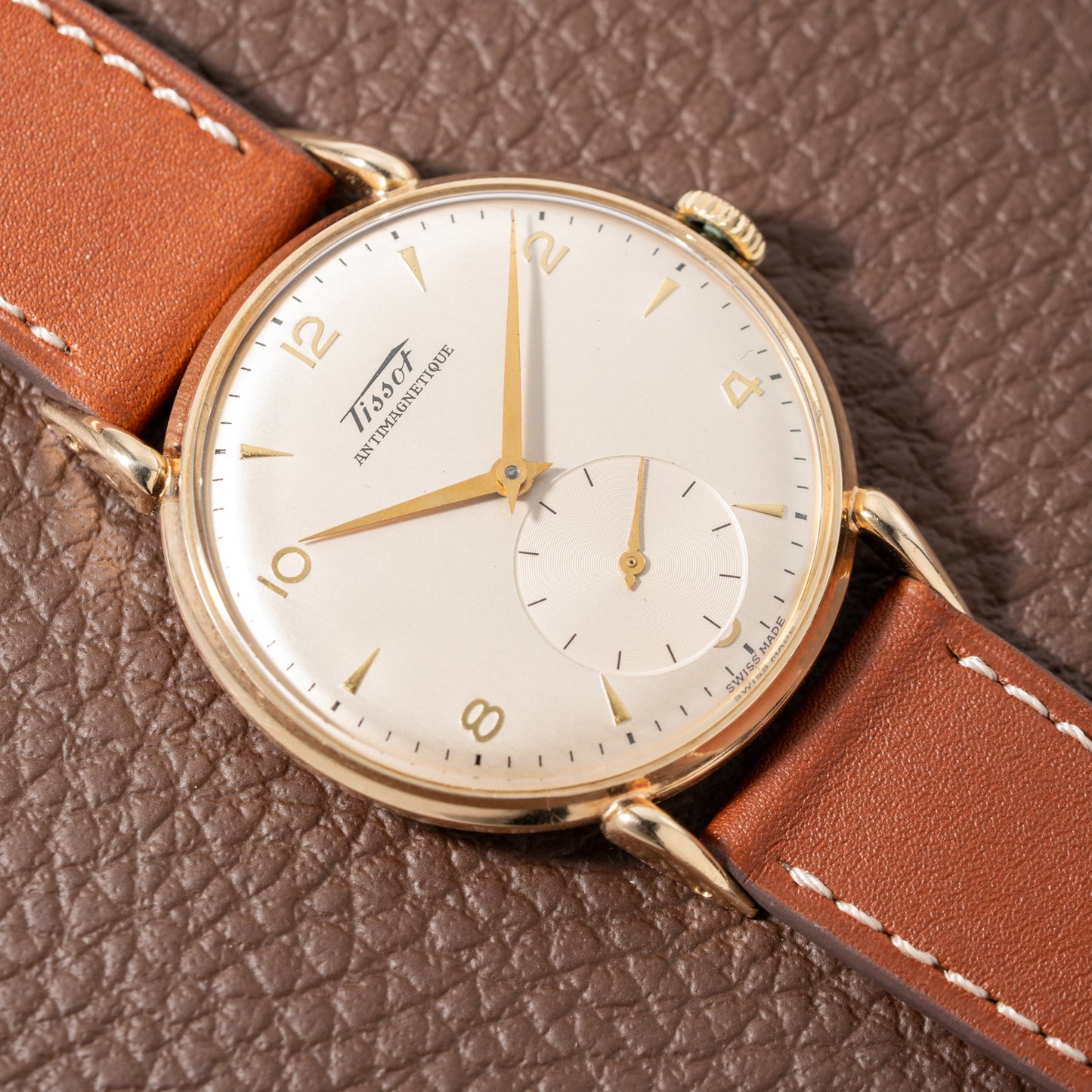 Tissot Antimagnetique Gold 14k Oversized with Tear Drop Lugs from the 1940s