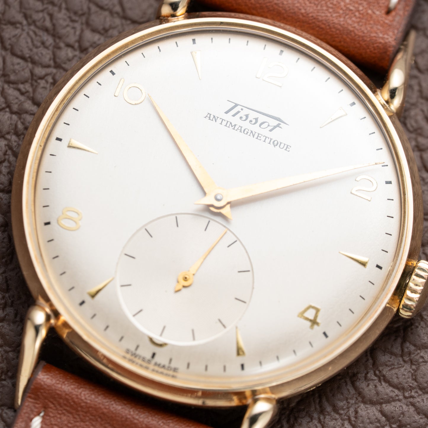 Tissot Antimagnetique Gold 14k Oversized with Tear Drop Lugs from the 1940s