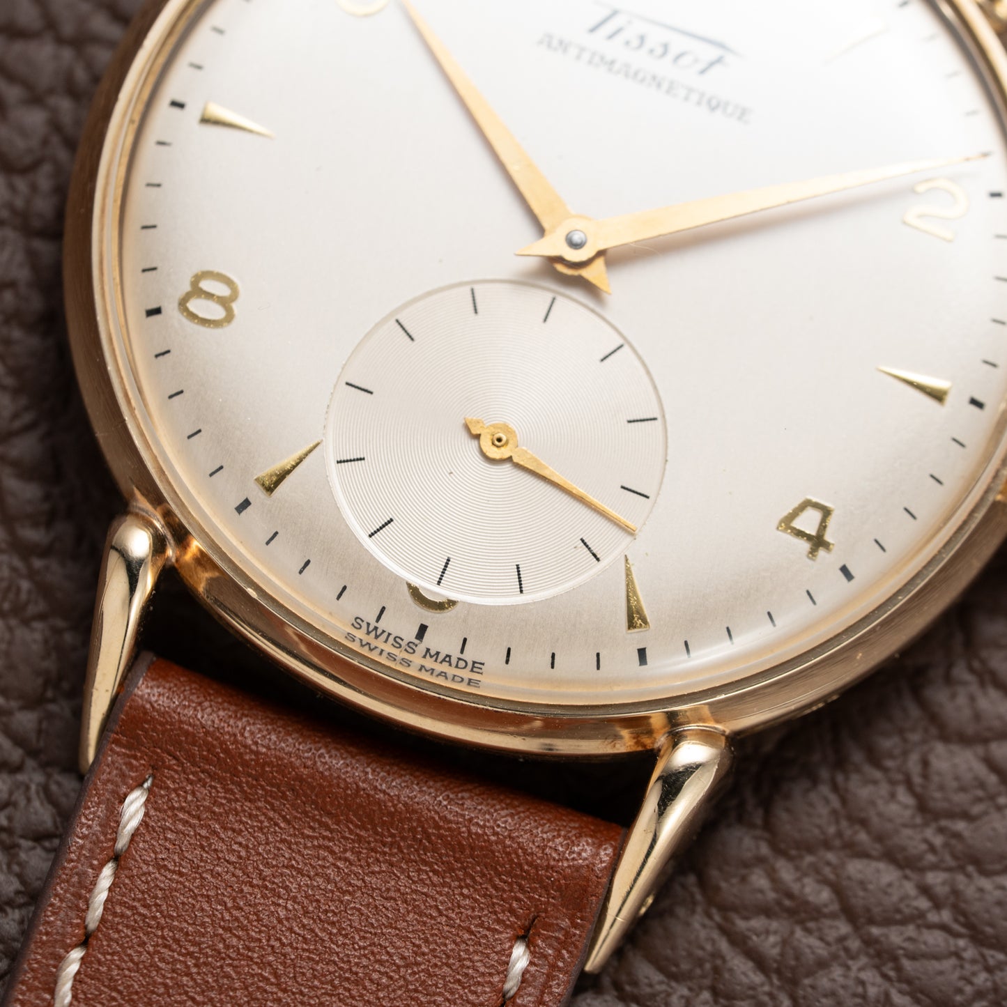 Tissot Antimagnetique Gold 14k Oversized with Tear Drop Lugs from the 1940s