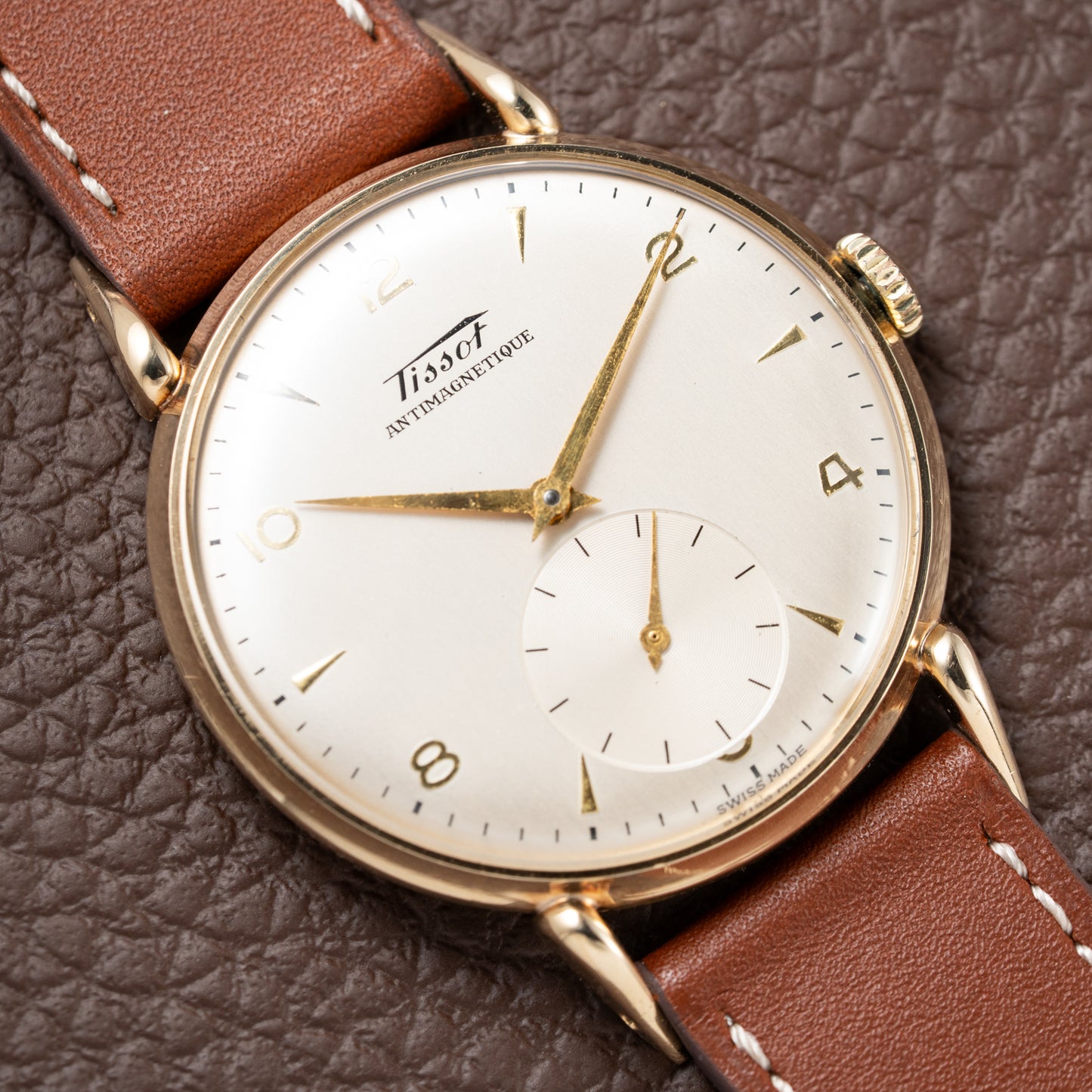 Tissot Antimagnetique Gold 14k Oversized with Tear Drop Lugs from the 1940s